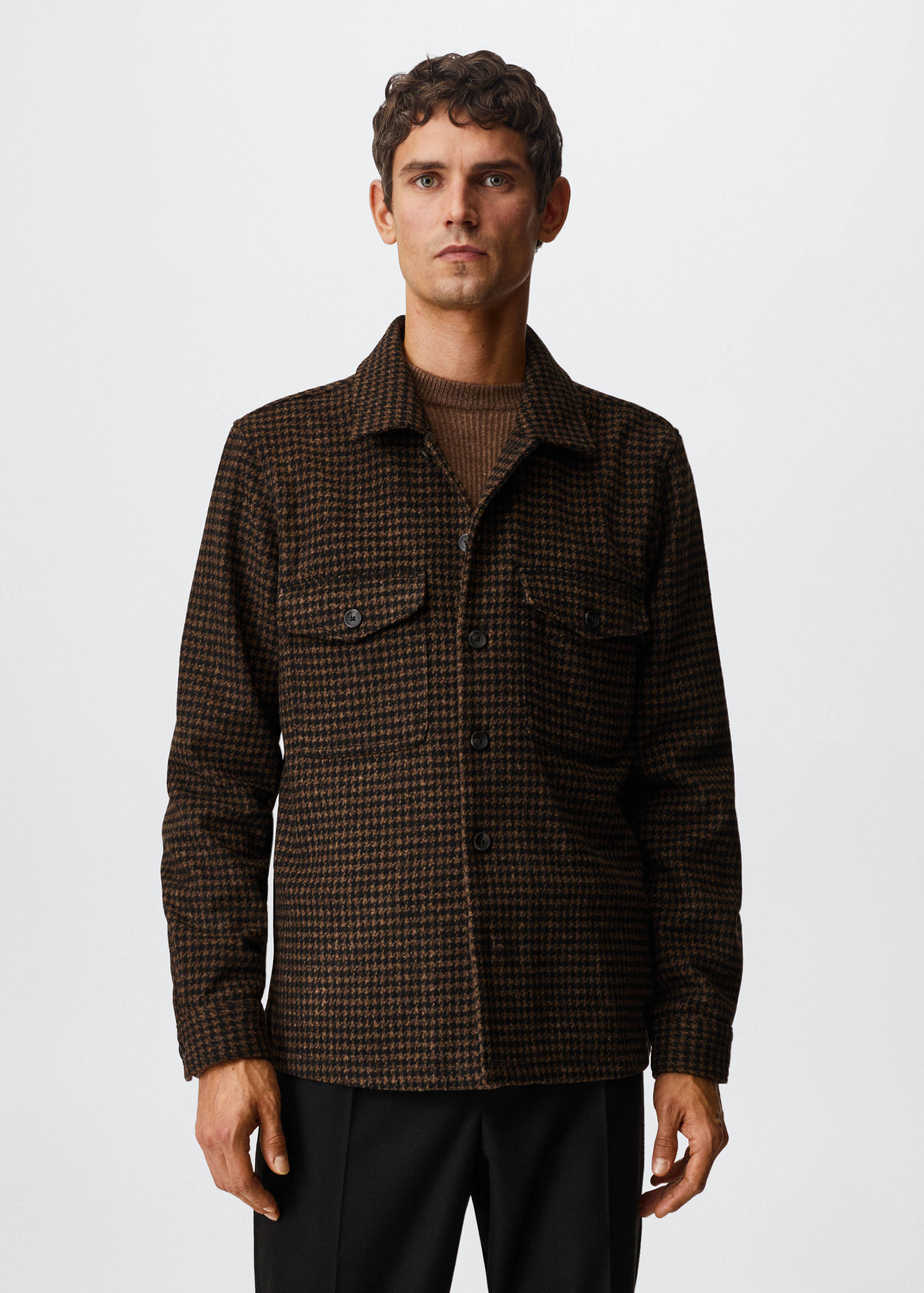 Houndstooth wool overshirt - Medium plane