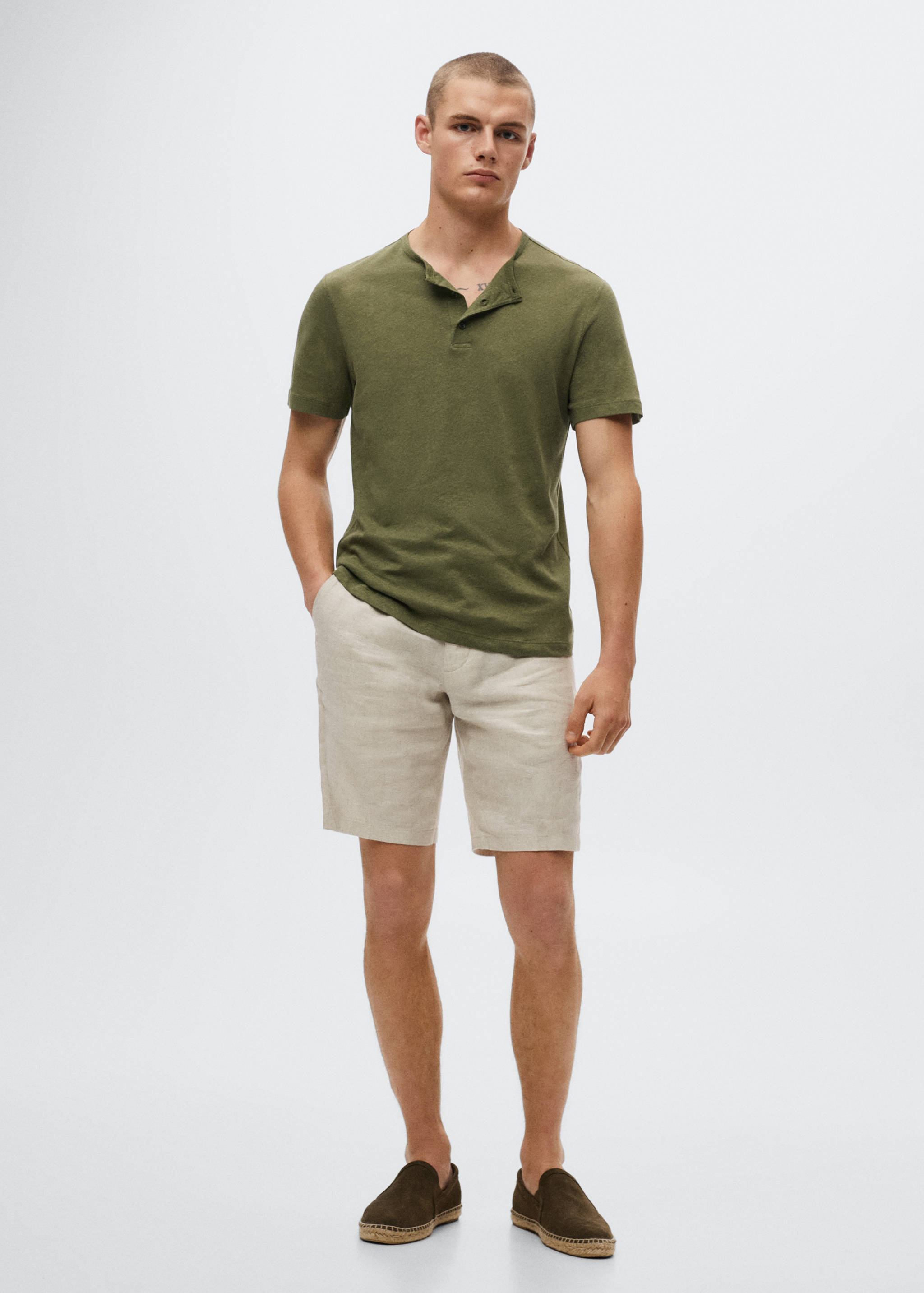 Henley linen-blend T-shirt - General plane