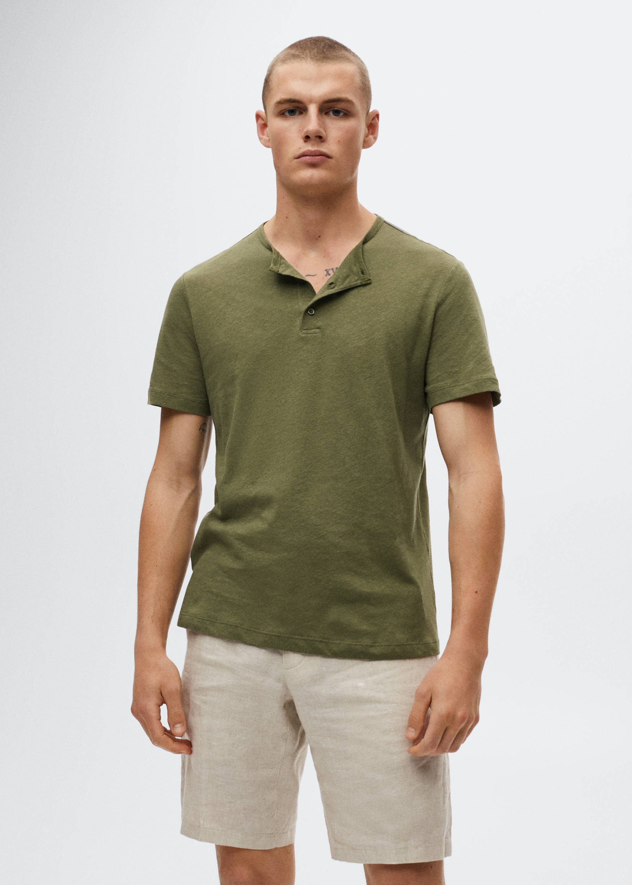 Henley linen-blend T-shirt - Medium plane