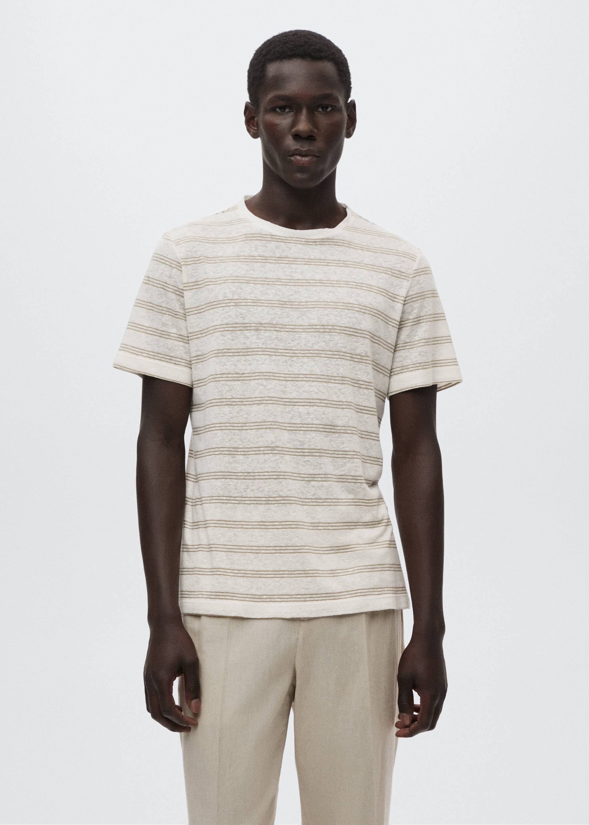 Gestreiftes Leinen-T-Shirt - Mittlere Ansicht