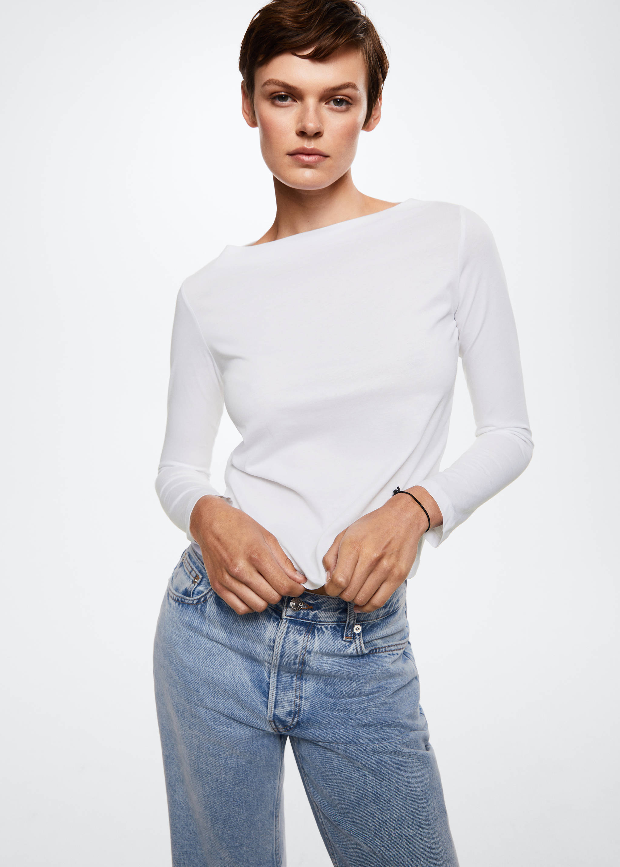 Cotton boat neck t-shirt - Medium plane