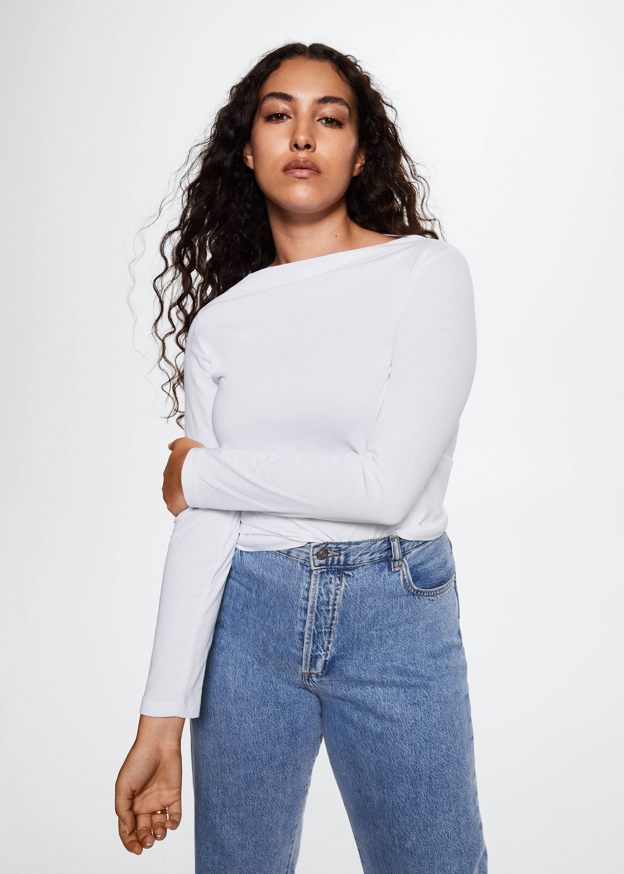 Cotton boat neck t-shirt - Details of the article 3