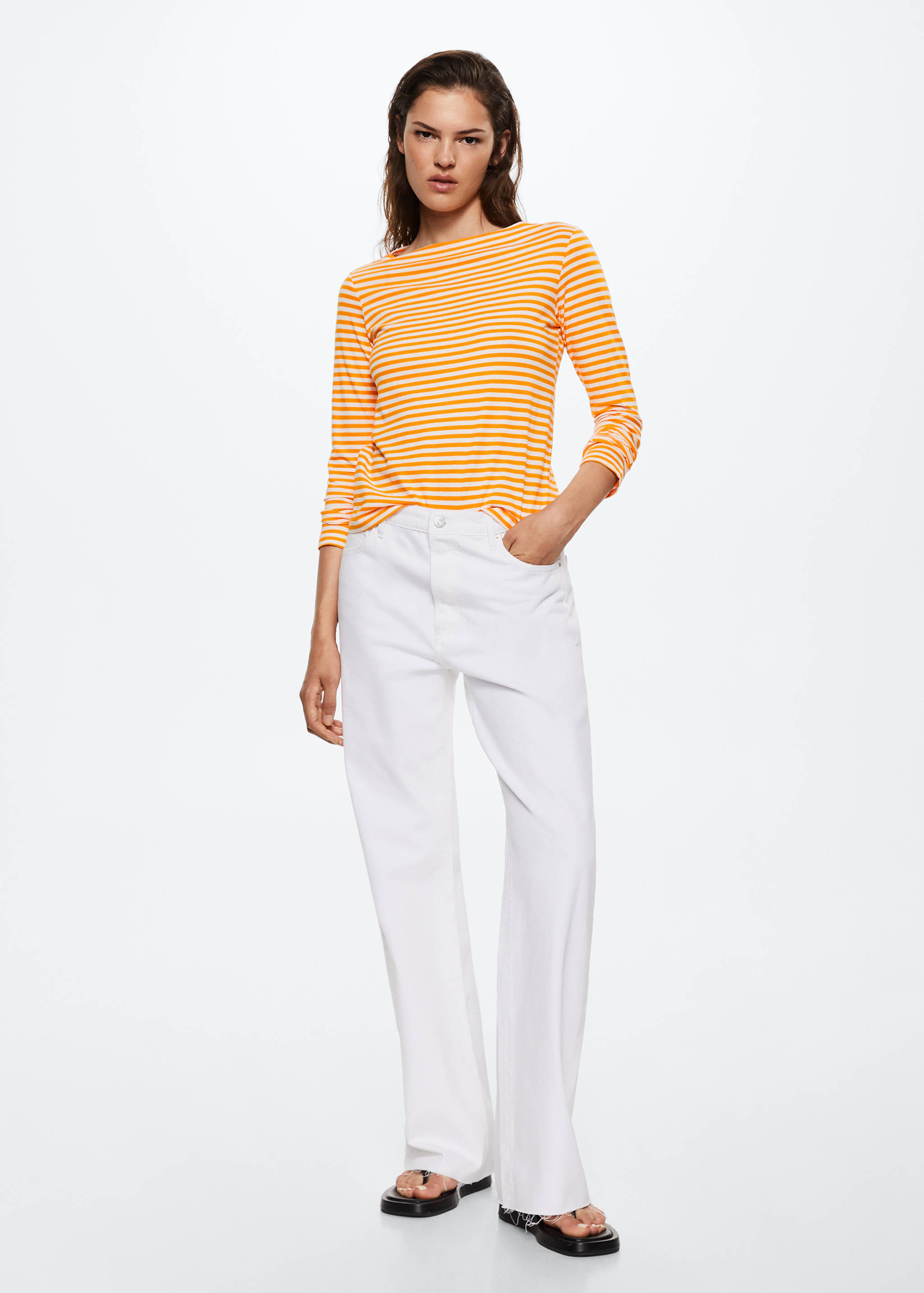 Baumwoll-T-Shirt mit Bateau-Ausschnitt - Allgemeine Ansicht