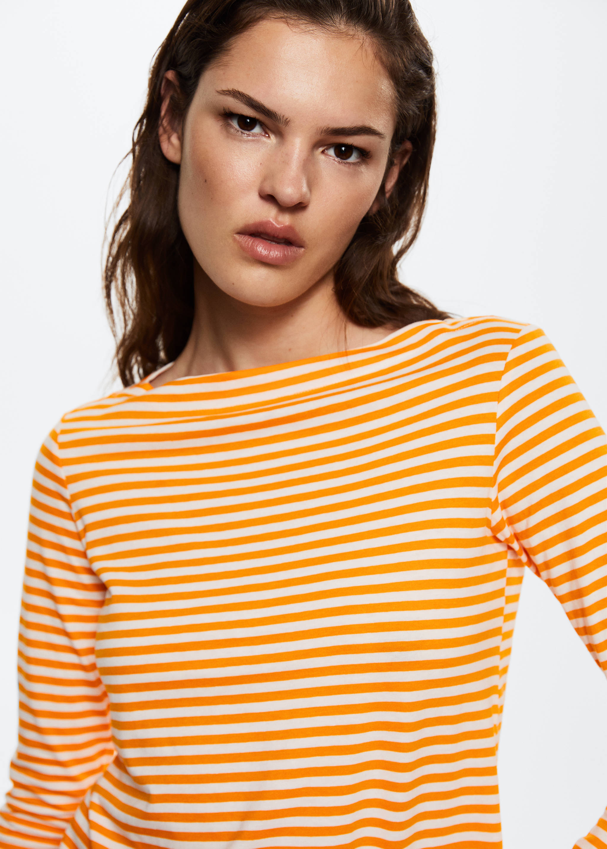 Baumwoll-T-Shirt mit Bateau-Ausschnitt - Detail des Artikels 1