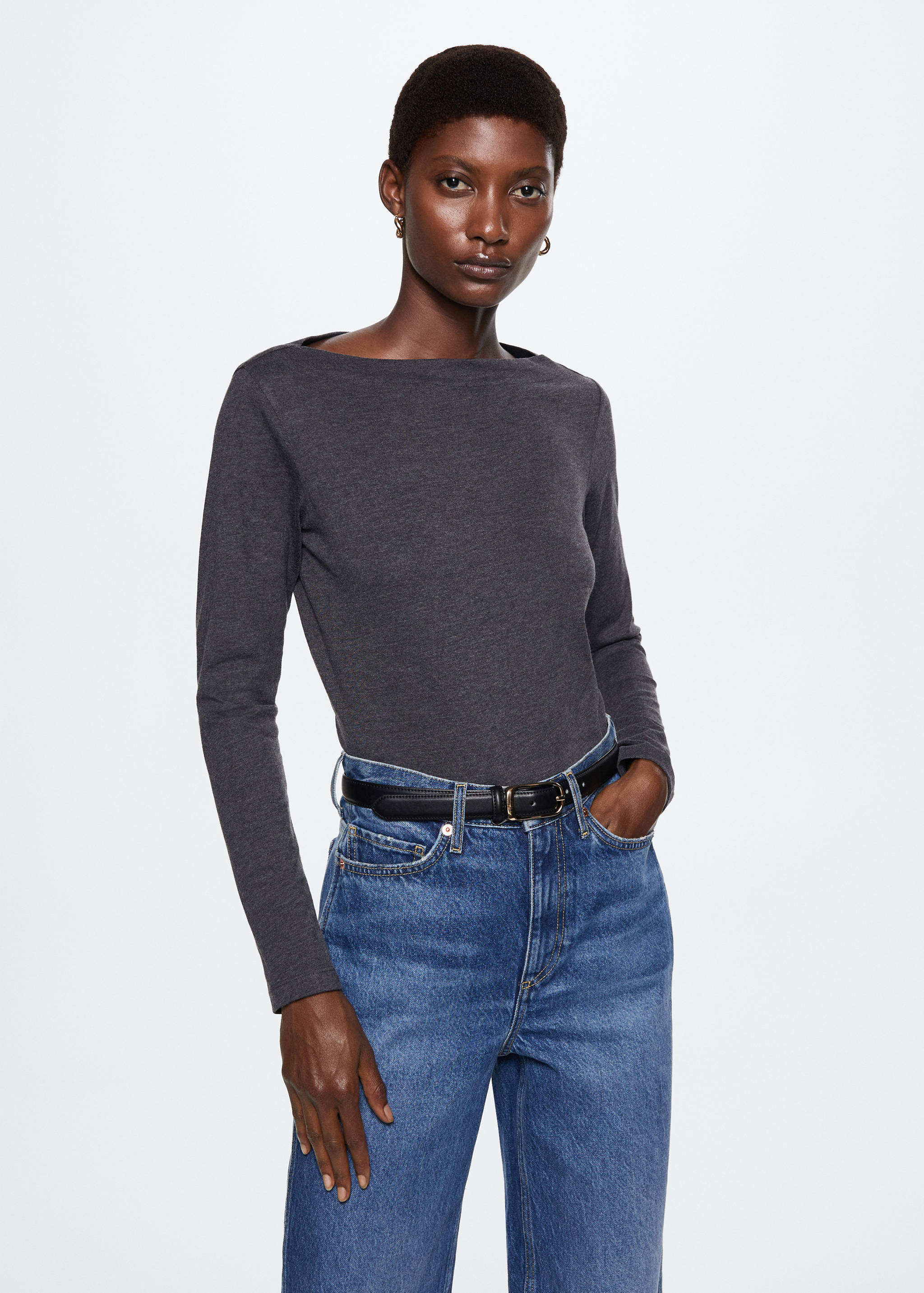 Cotton boat neck t-shirt - Medium plane