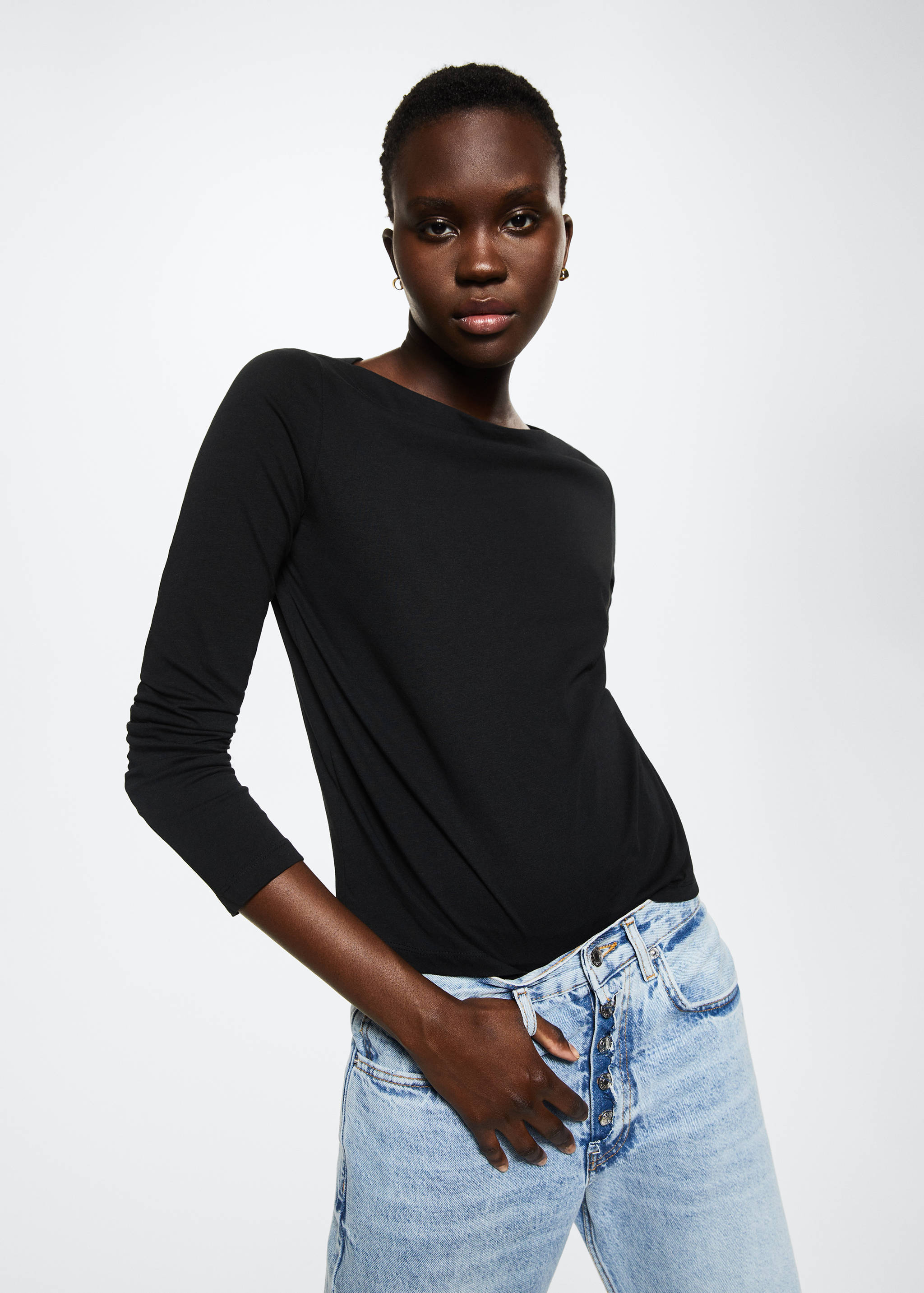 Cotton boat neck t-shirt - Medium plane