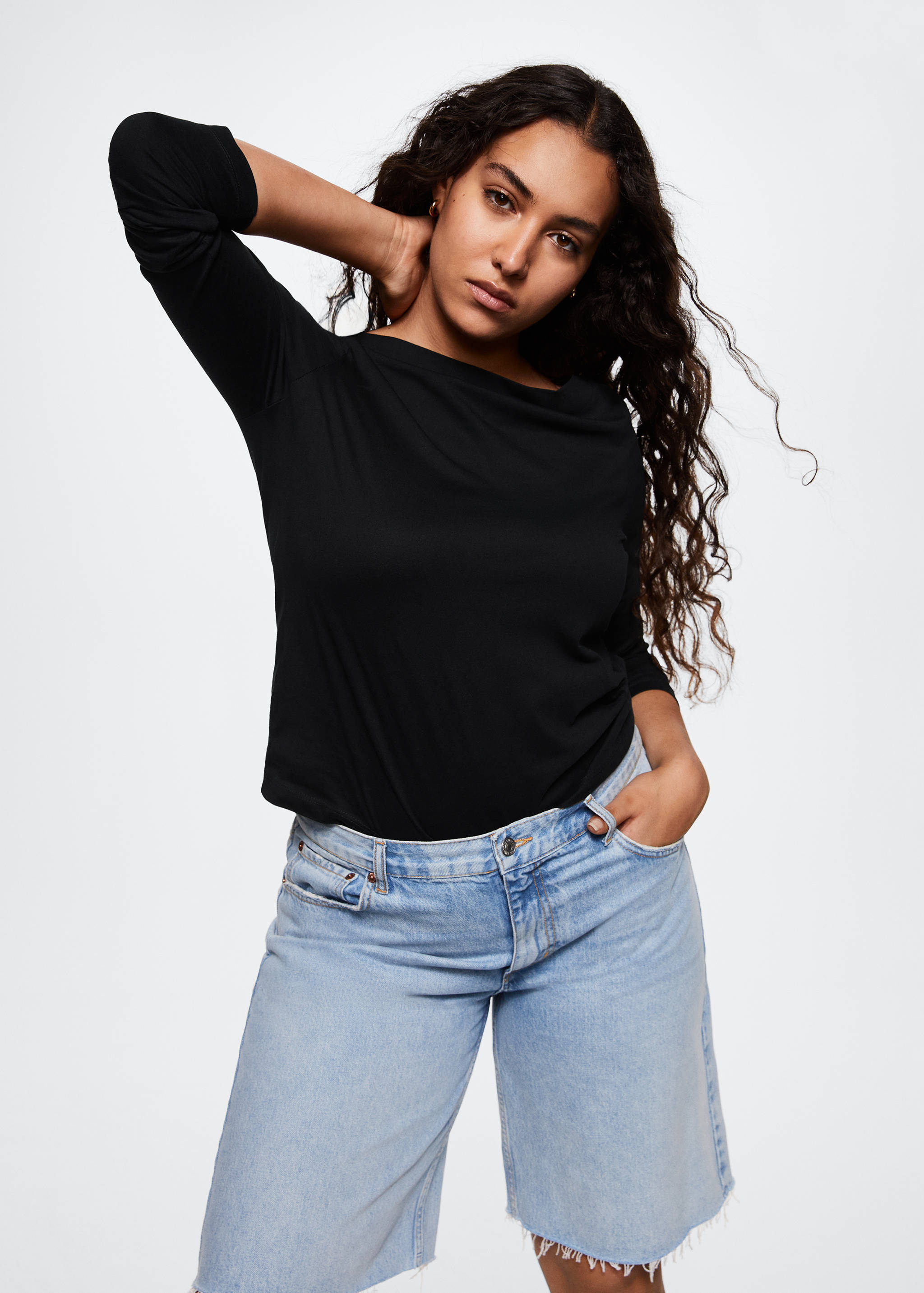 Cotton boat neck t-shirt - Details of the article 4