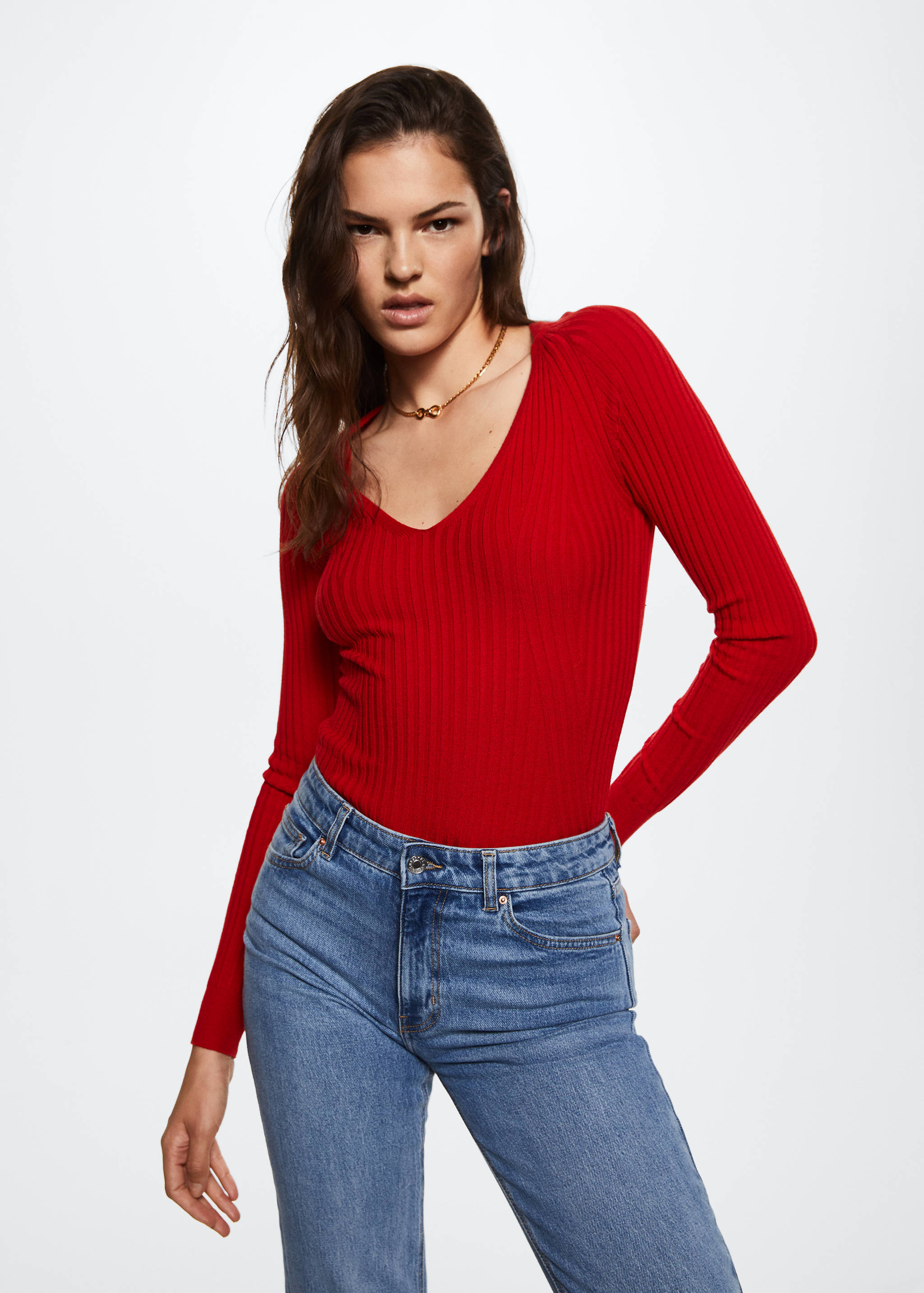 V-neck ribbed knit sweater - Medium plane
