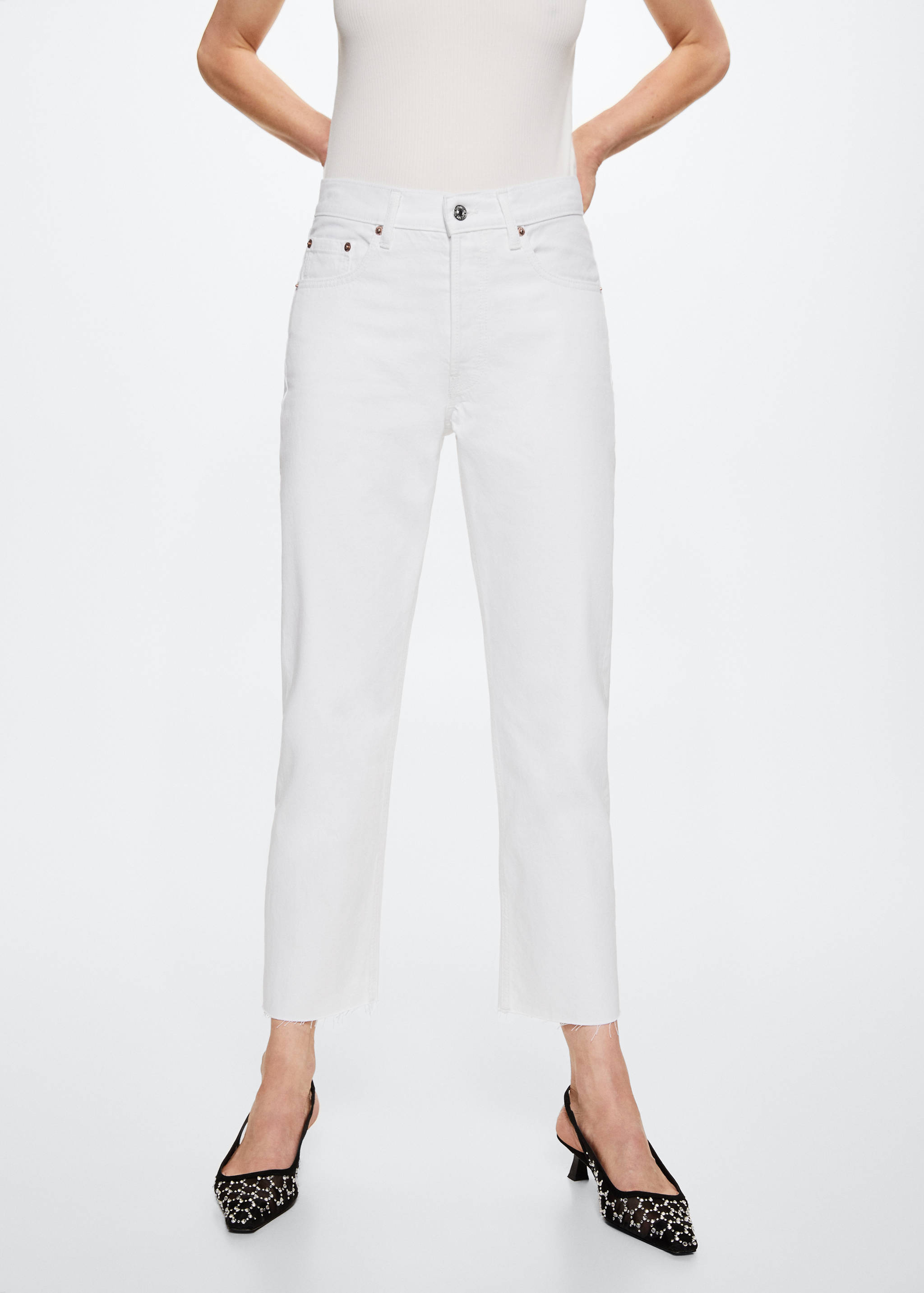 Jeans rectos tiro alto crop - Plano medio