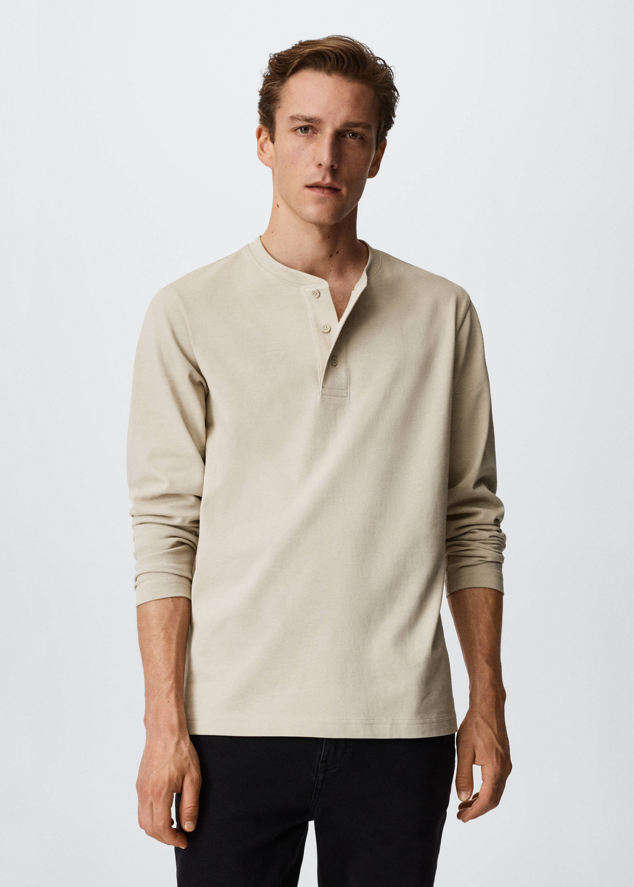 Langärmliges Henley-Shirt - Mittlere Ansicht