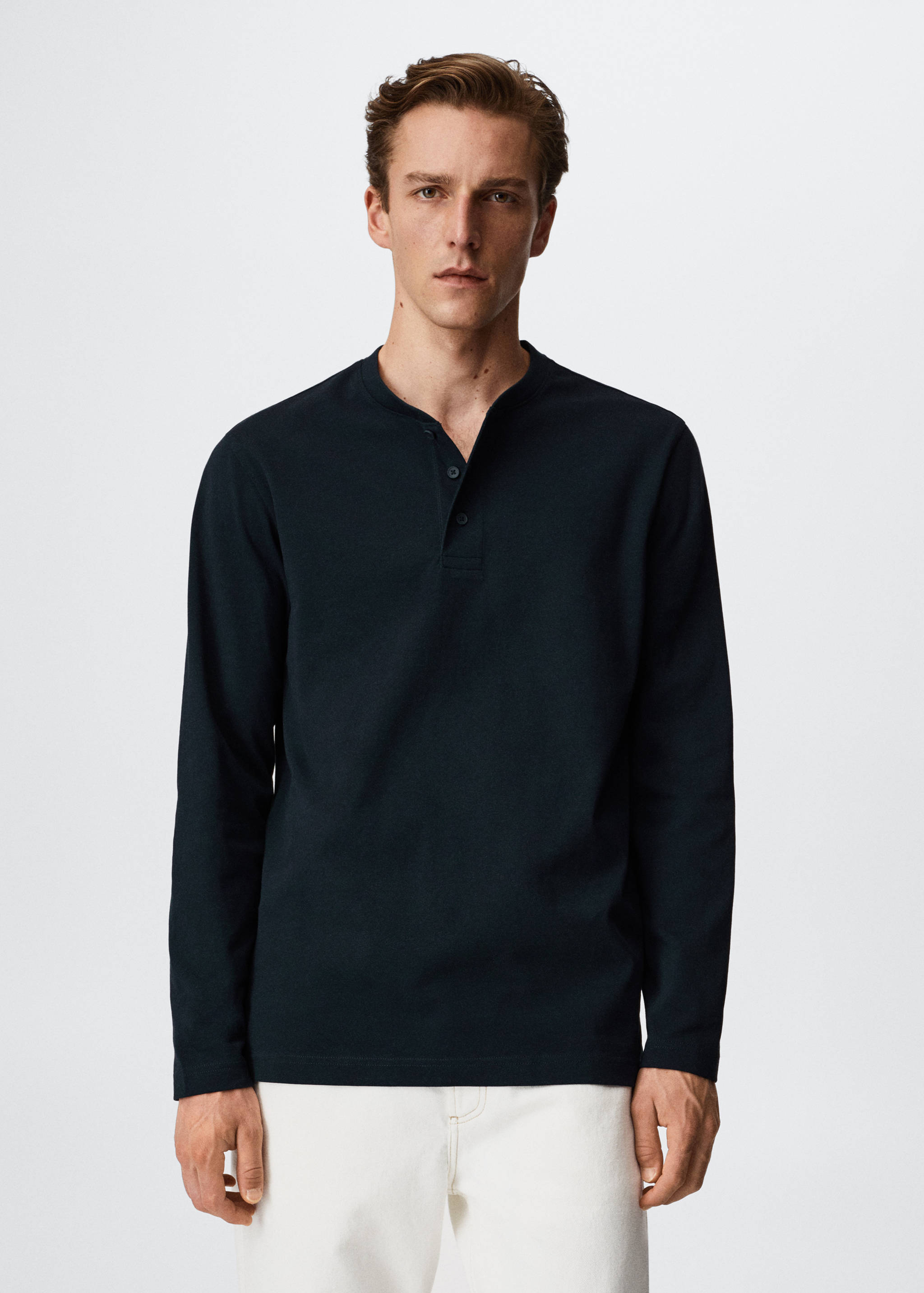 Langärmliges Henley-Shirt - Mittlere Ansicht