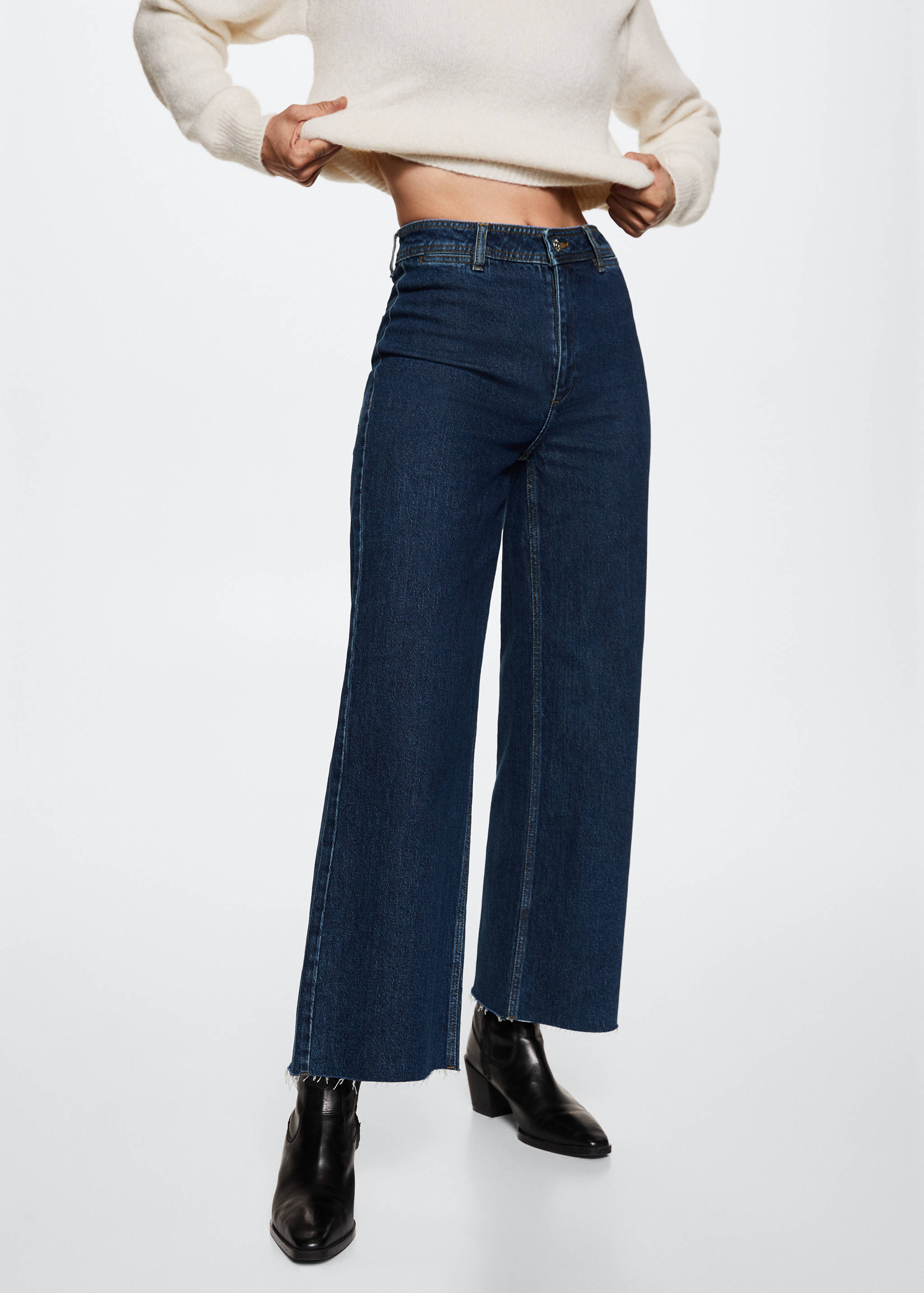 Jeans culotte tiro alto - Plano medio
