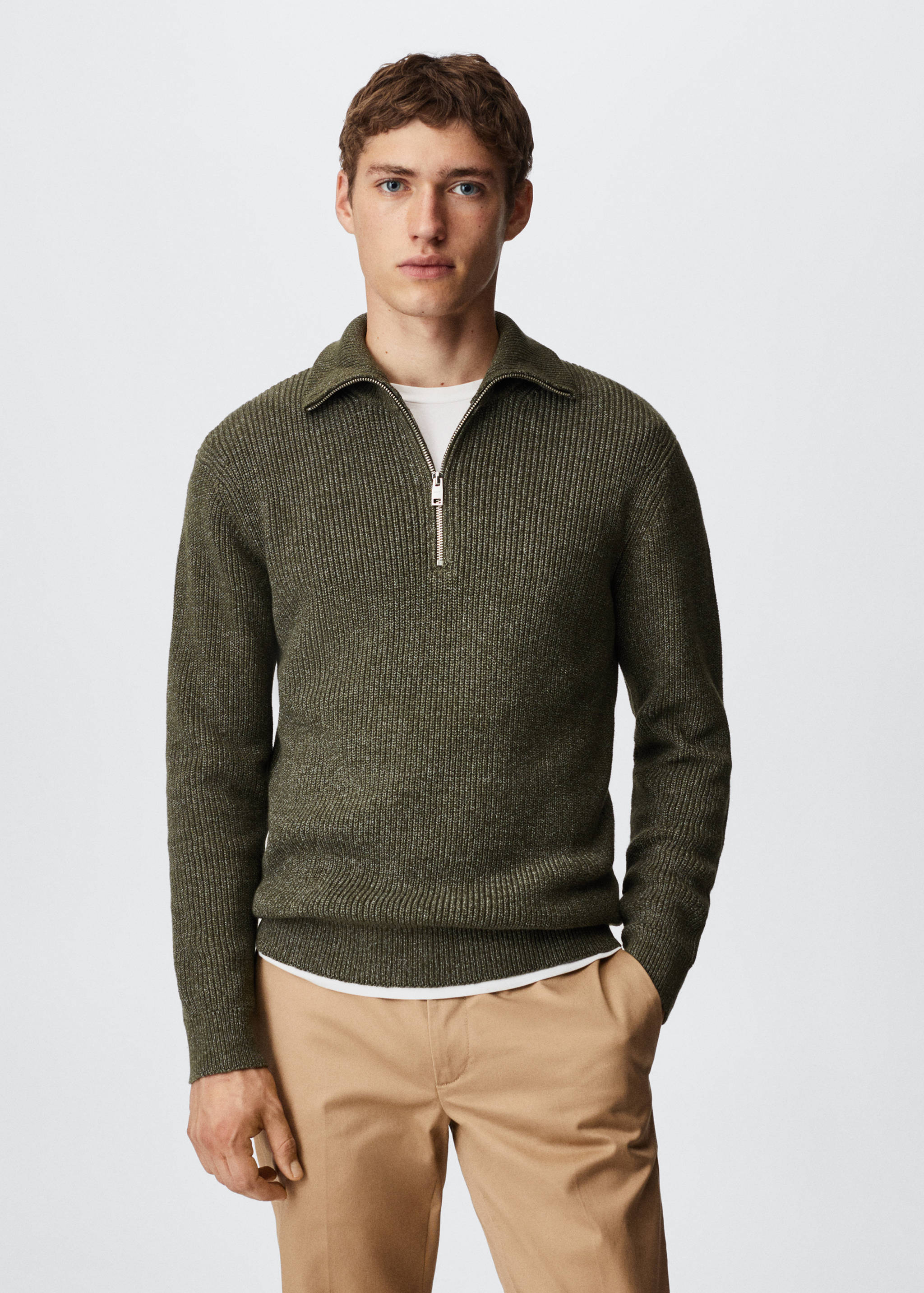 Structured sweater with zip neck  - Medium plane