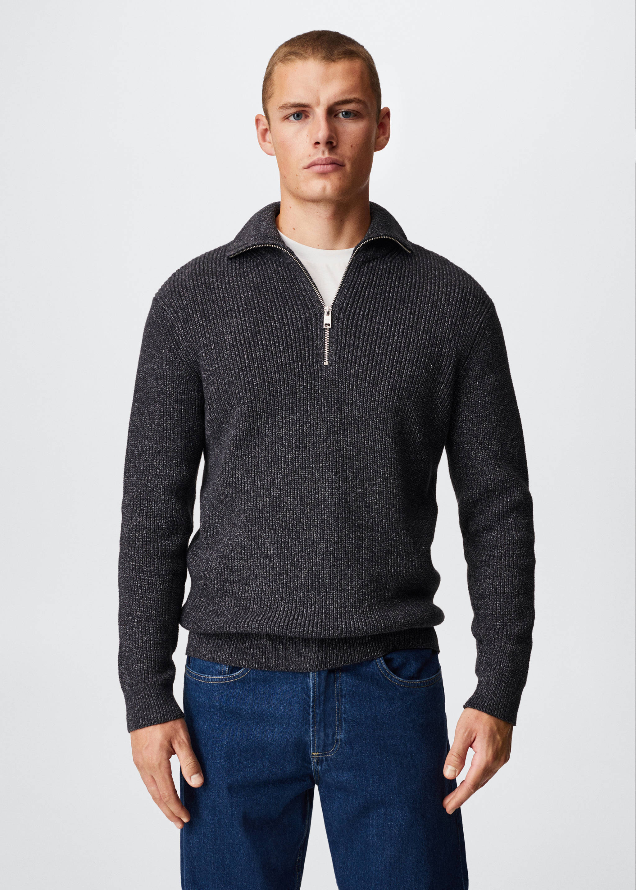 Structured sweater with zip neck  - Medium plane