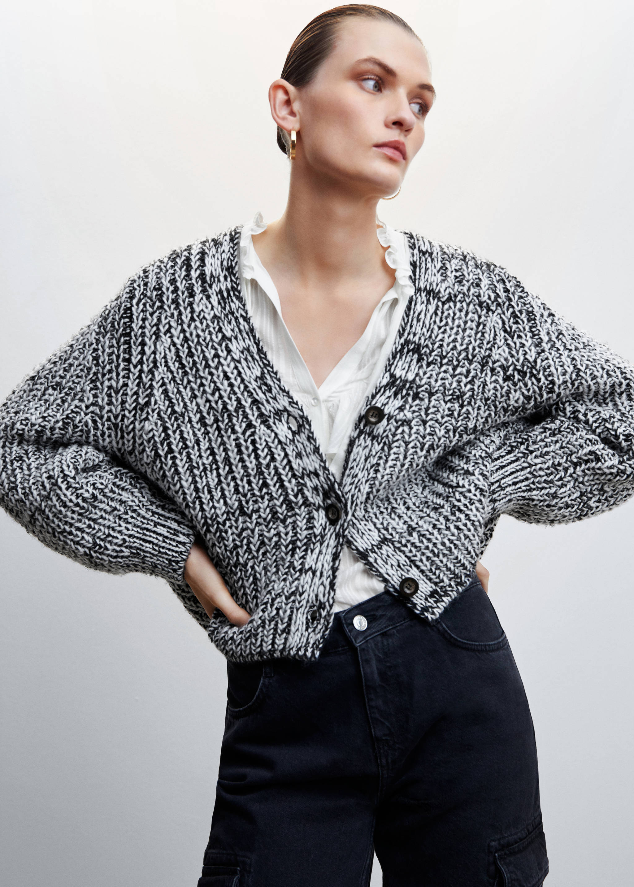 Flecked chunky-knit cardigan - Medium plane