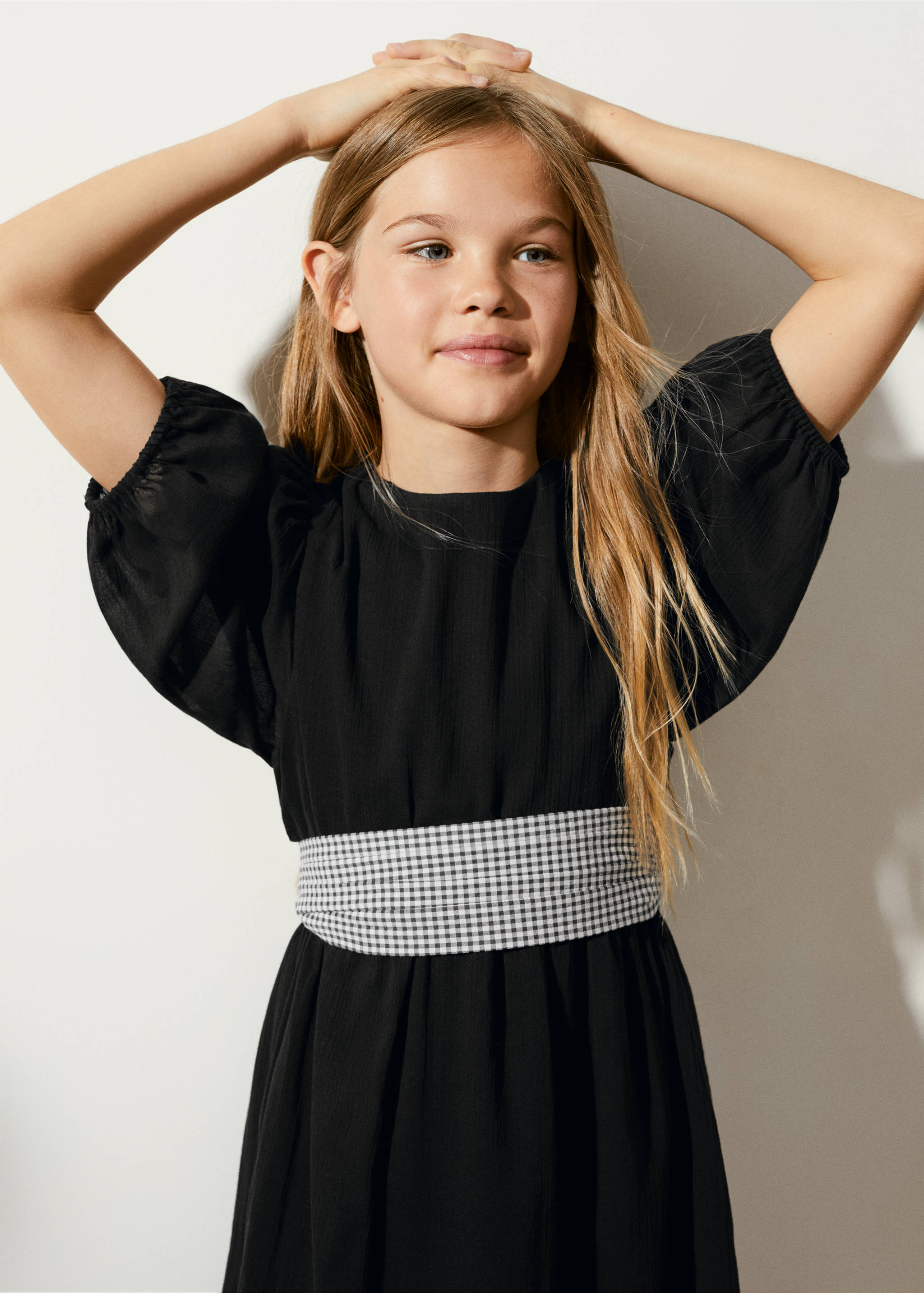 Gingham check dress with bow - Details of the article 1