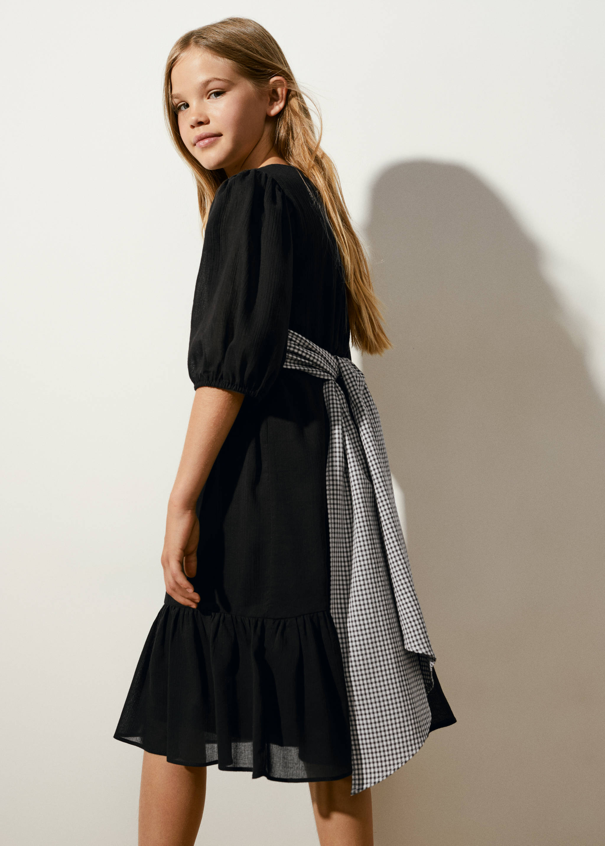 Gingham check dress with bow - Details of the article 2
