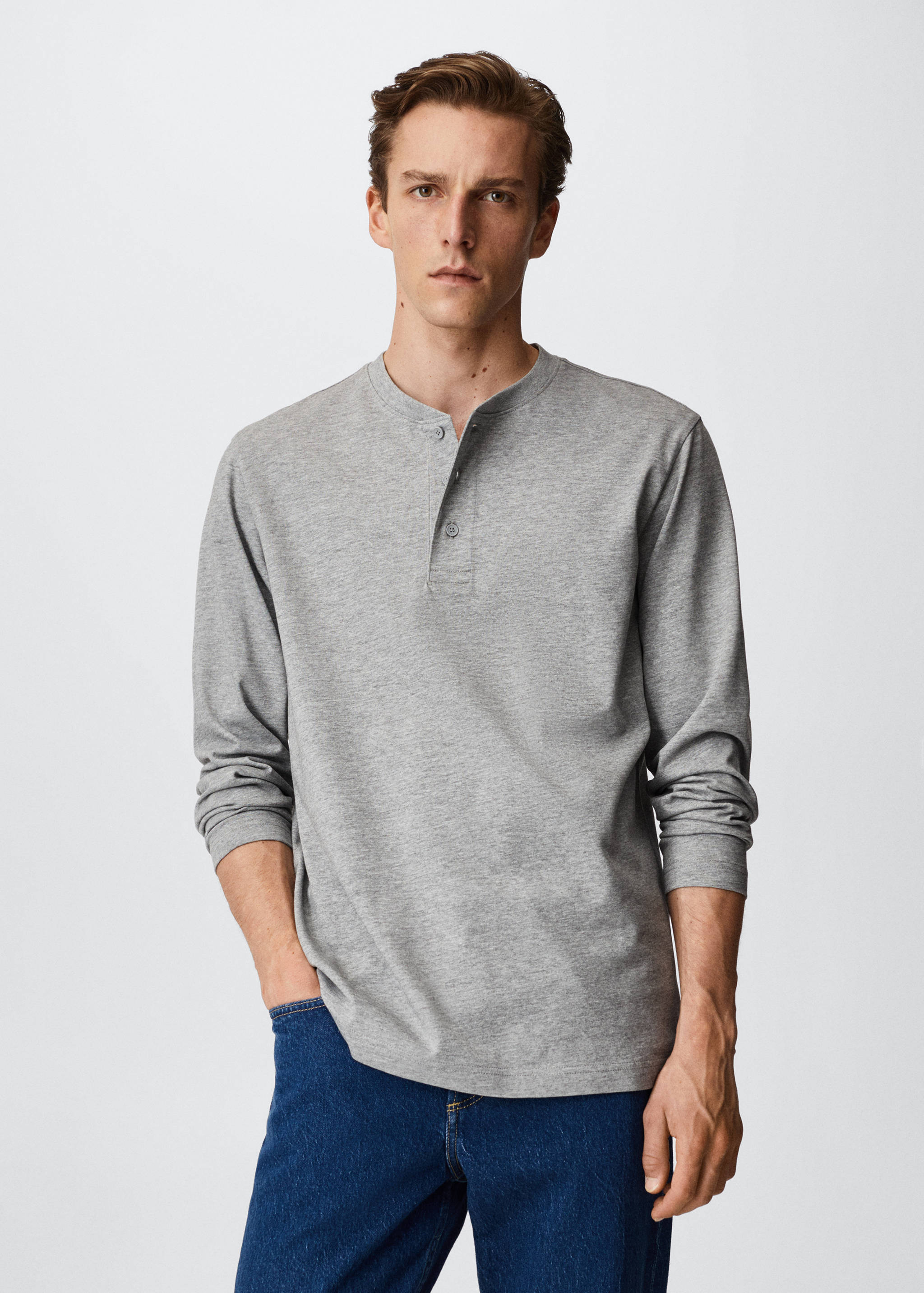Langärmliges Henley-Shirt - Mittlere Ansicht