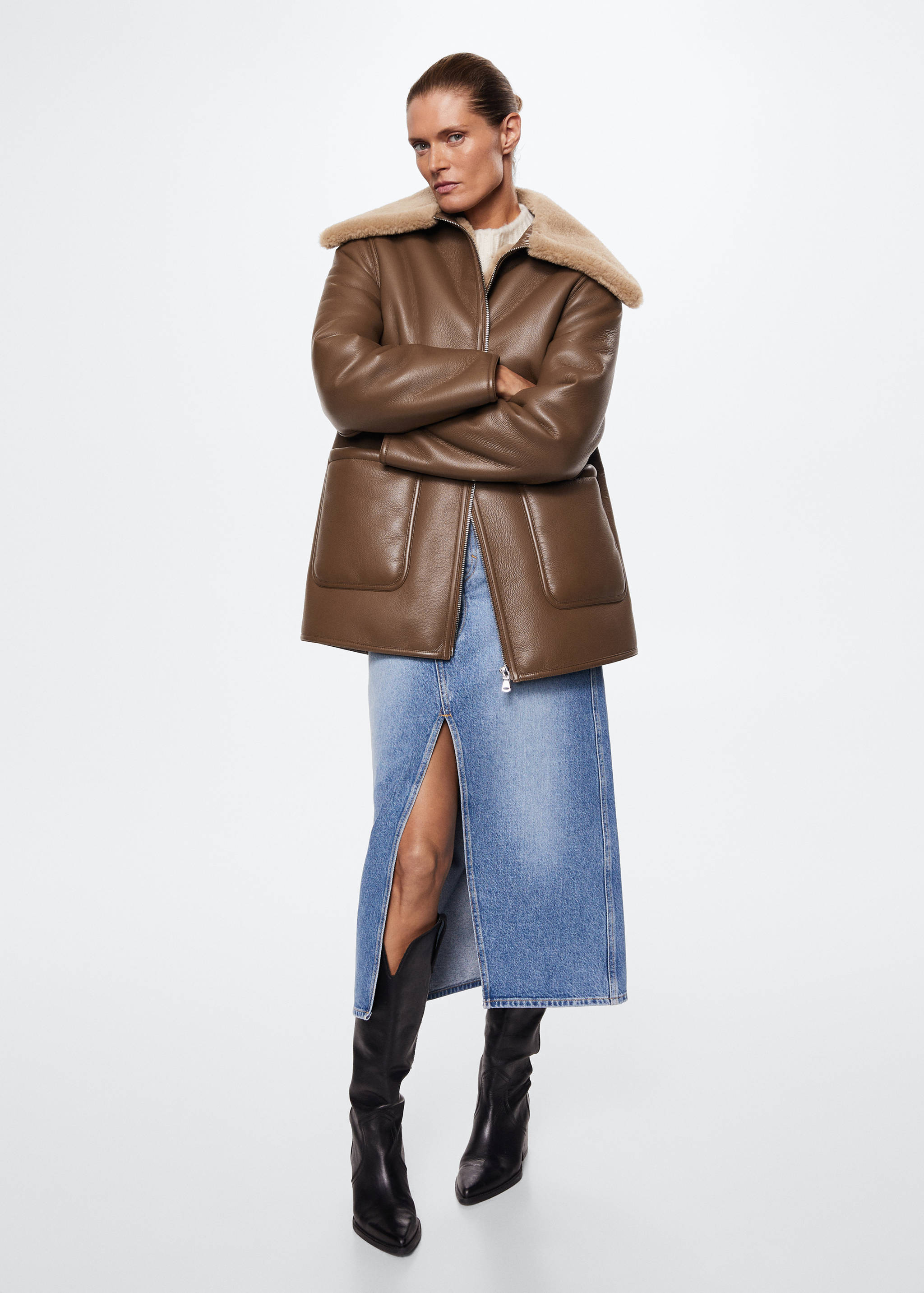 Coat with shearling-effect lining - General plane