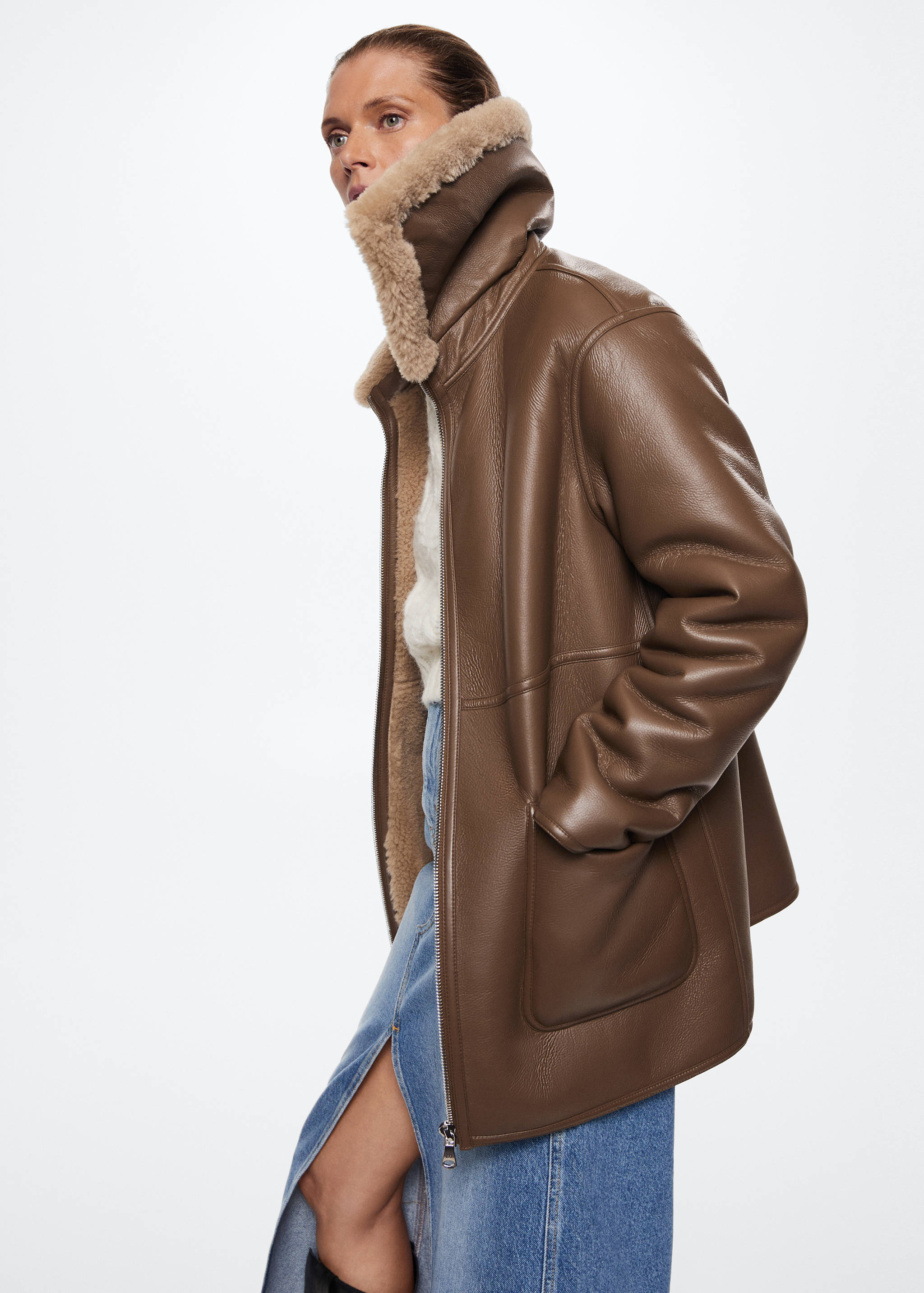 Coat with shearling-effect lining - Medium plane