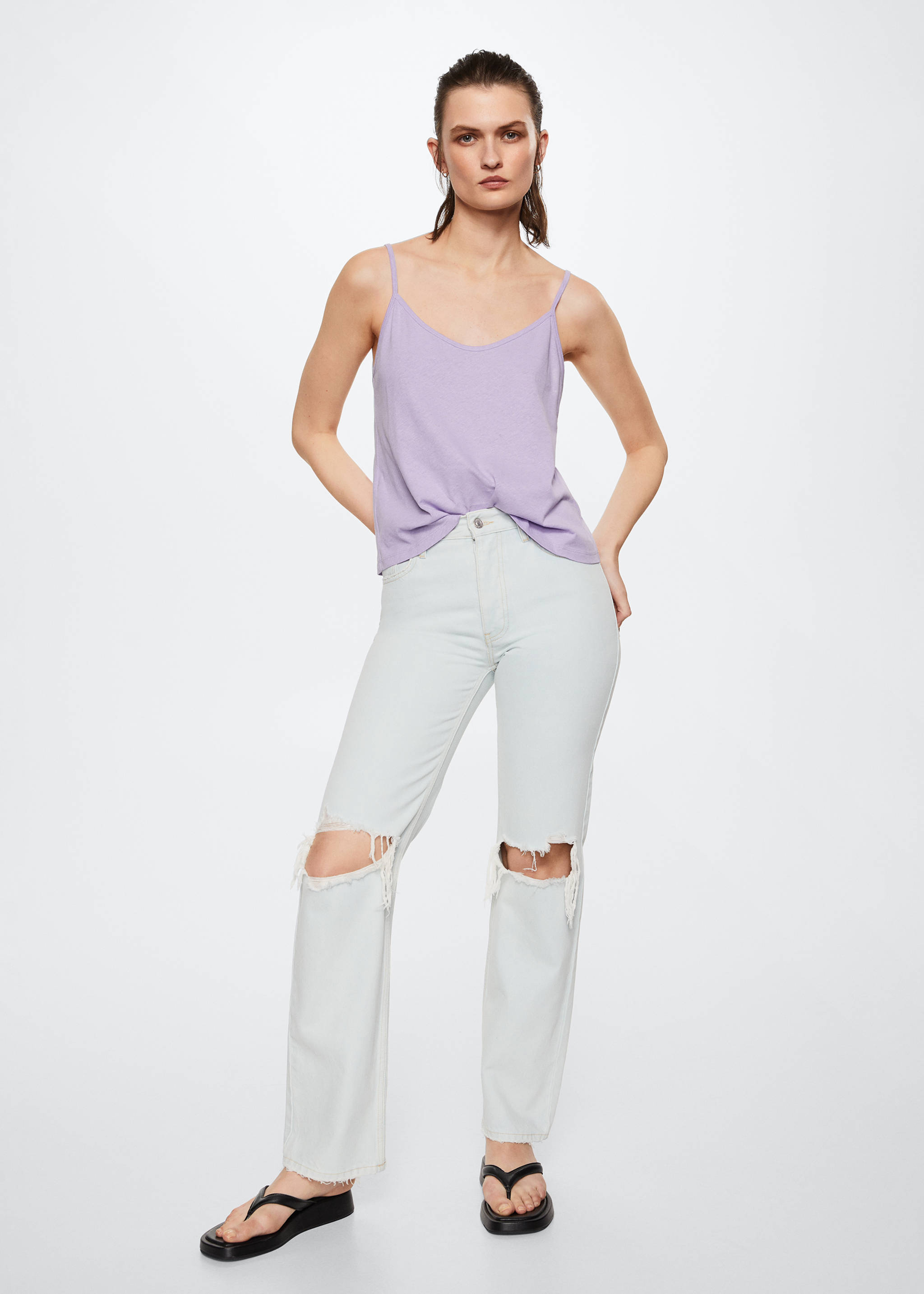 Cotton linen-blend top - General plane