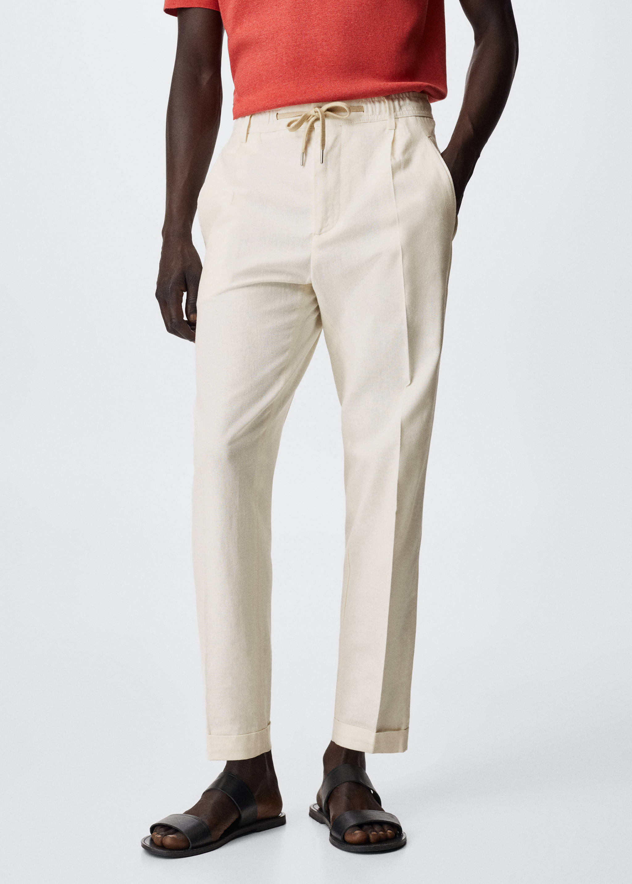 Lněné kalhoty relax fit - Náhled ve středové rovině