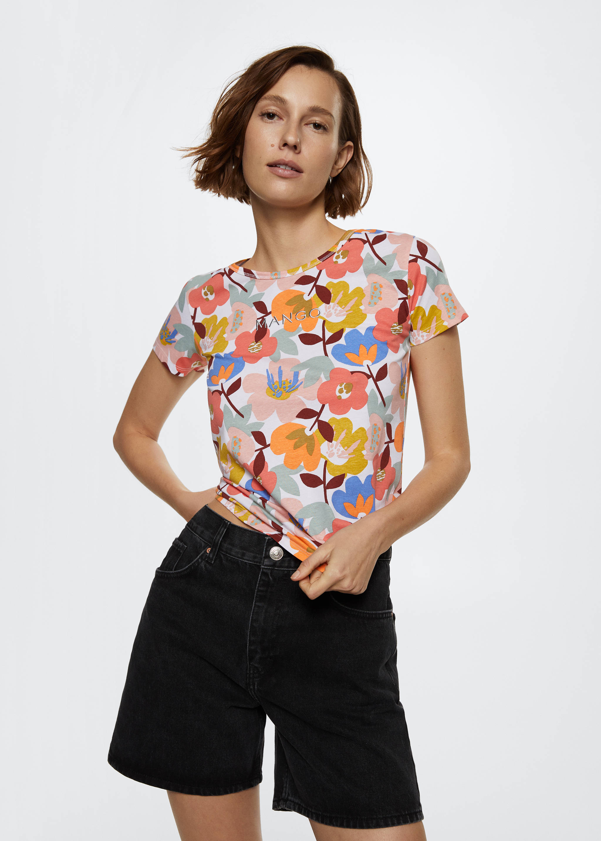 T-shirt imprimé logo brodé - Plan moyen