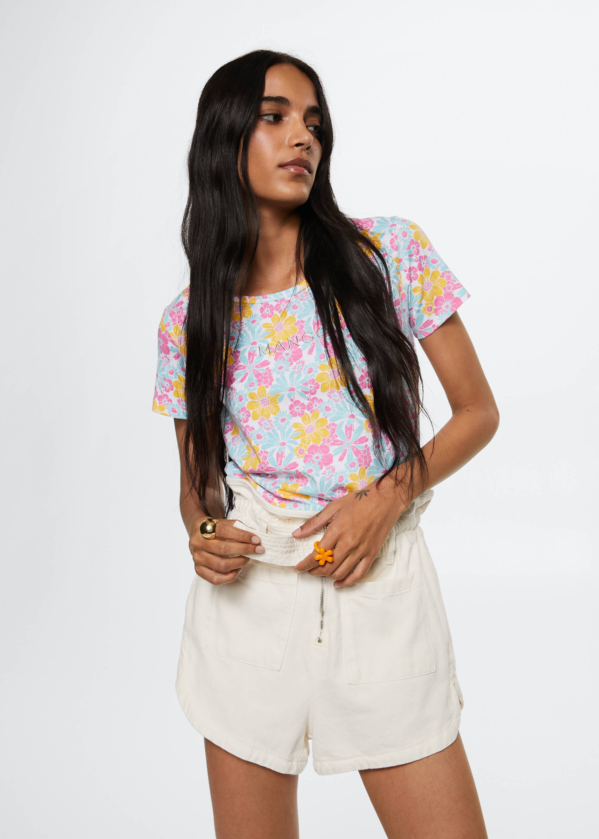 T-shirt imprimé logo brodé - Plan moyen