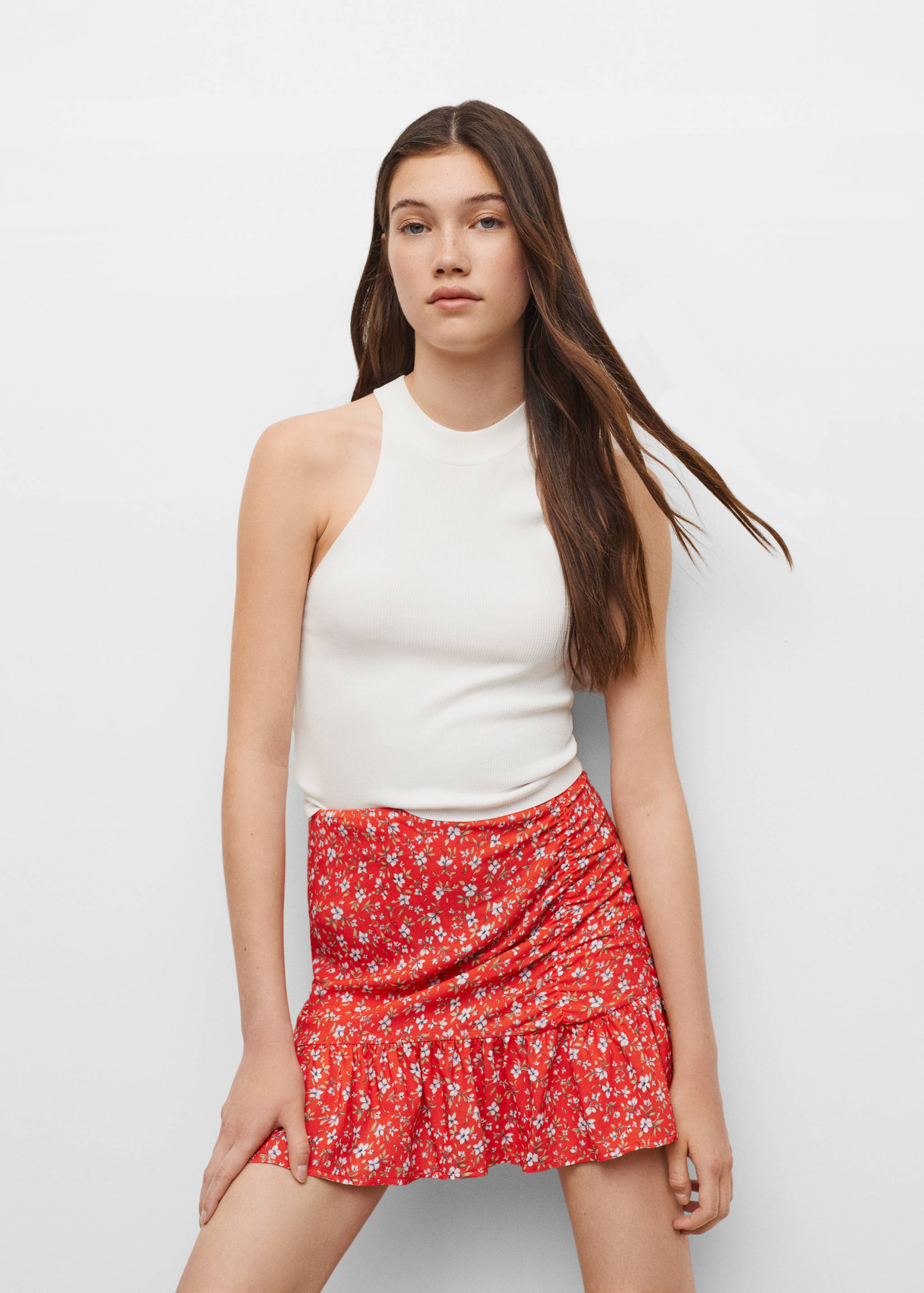 Ruffle flower print miniskirt - Details of the article 2
