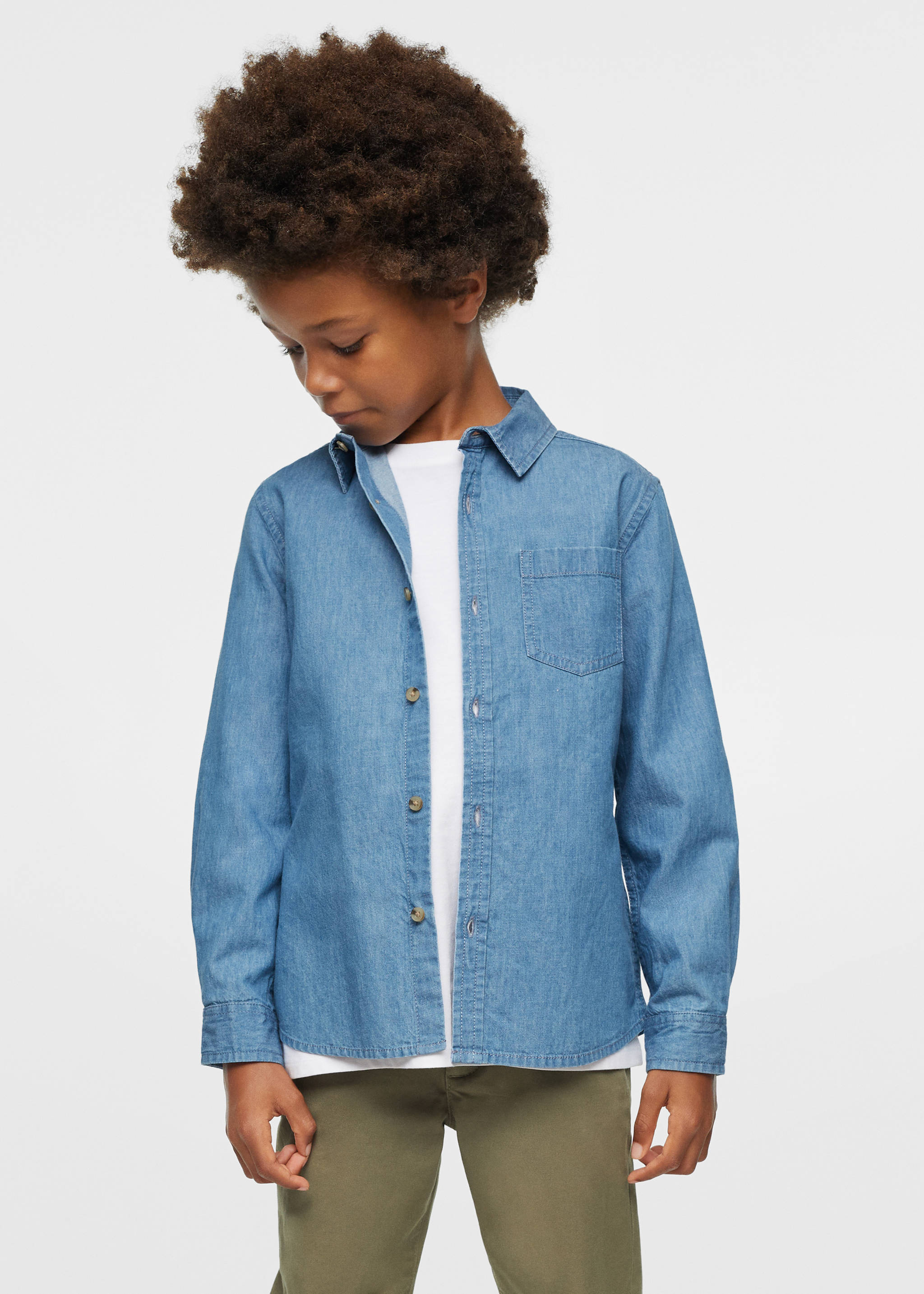 Regular-fit denim shirt with chest pocket - Medium plane