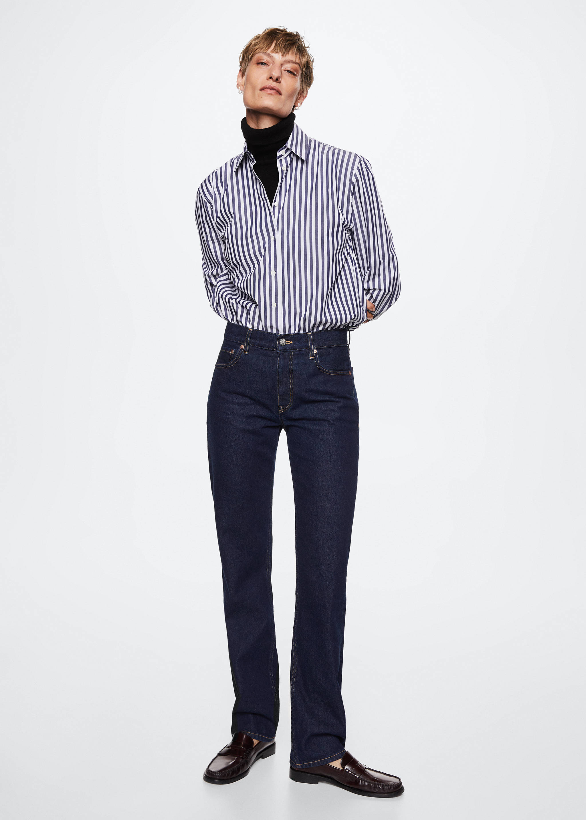 Camisa popelín regular ratlles - Pla general