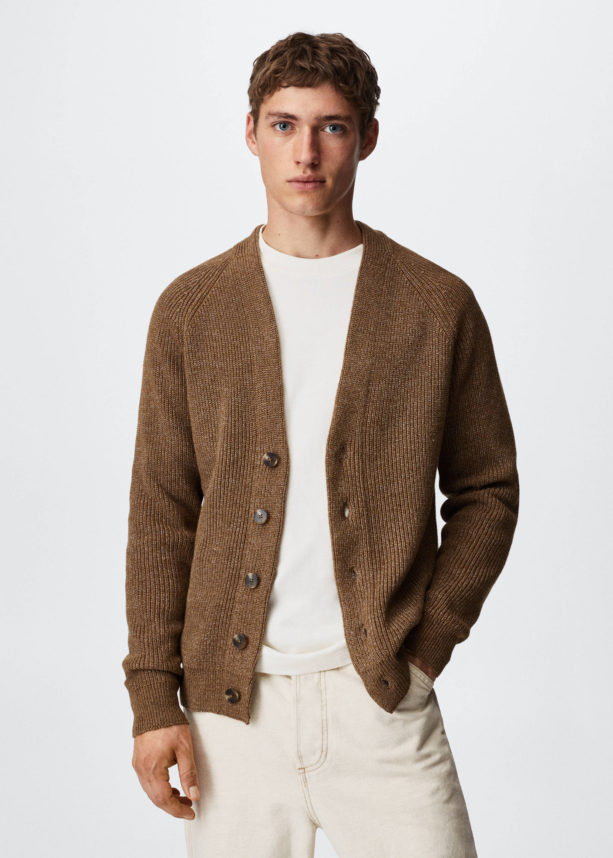 Flecked cotton-blend cardigan - Medium plane