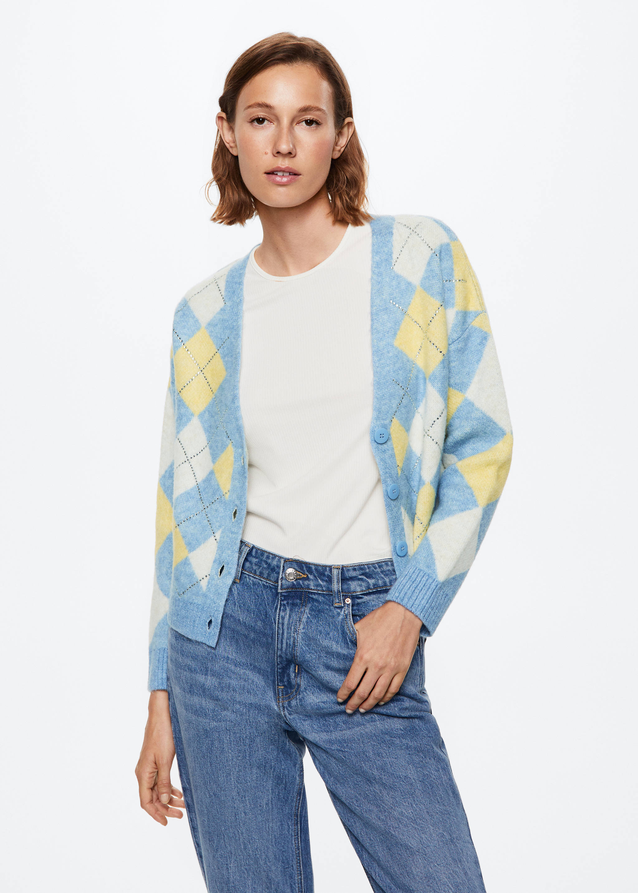 Cárdigan rombos detalle strass - Plano medio