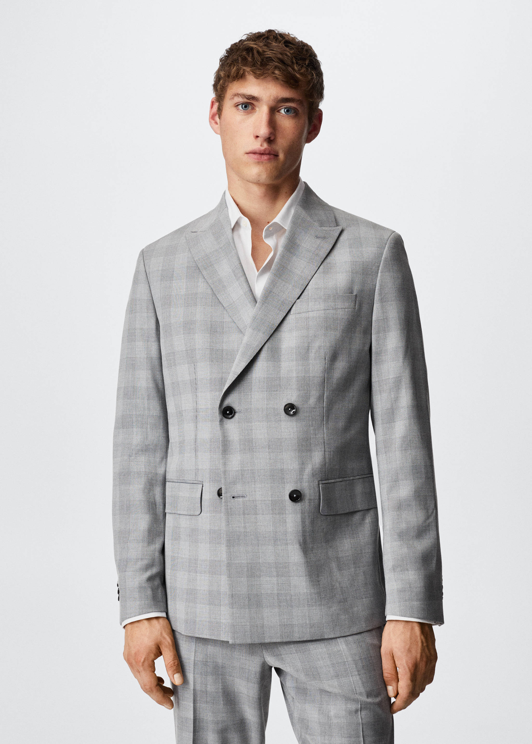 Slim fit checked double breasted suit blazer - Medium plane