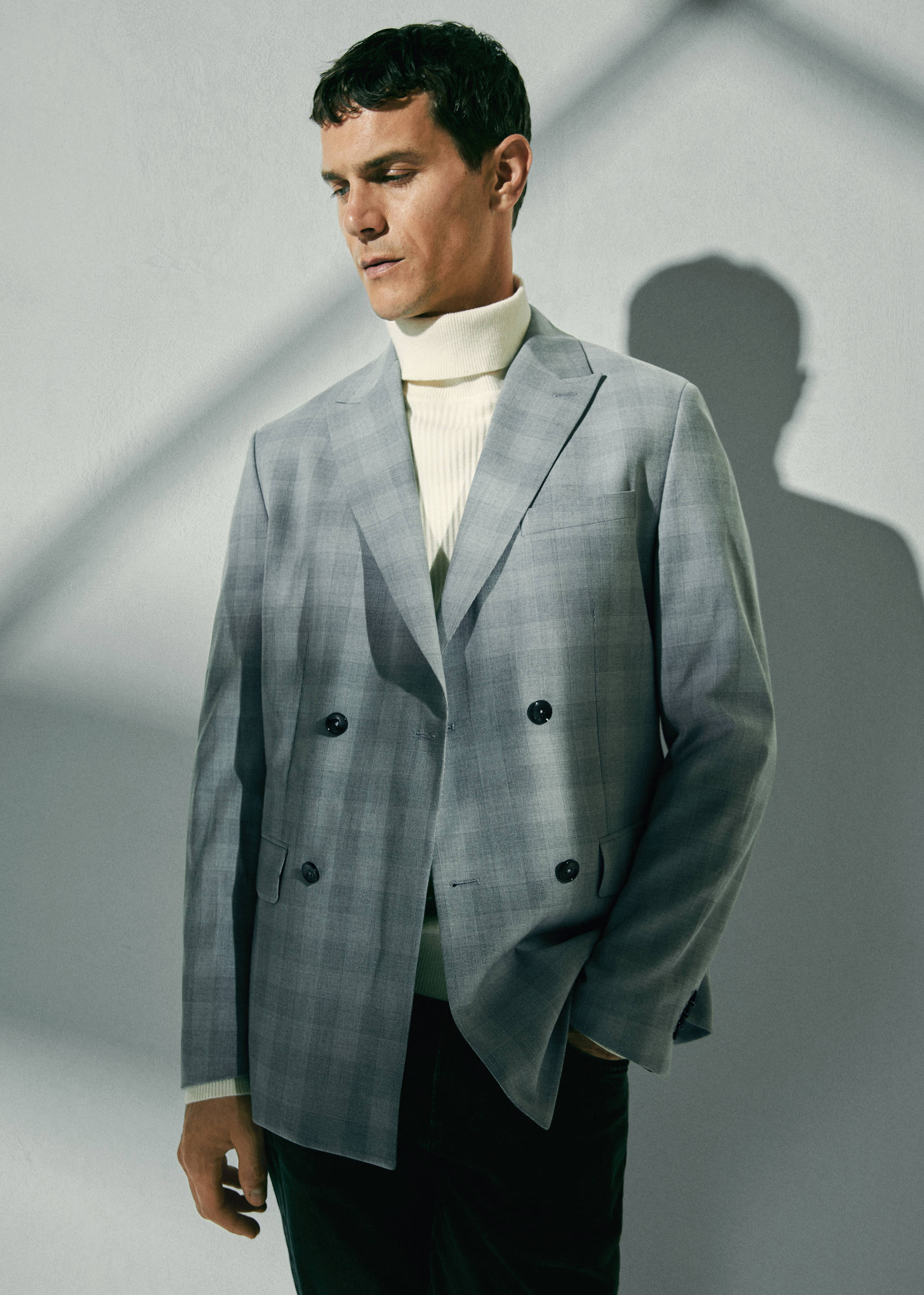 Slim fit checked double breasted suit blazer - Details of the article 5