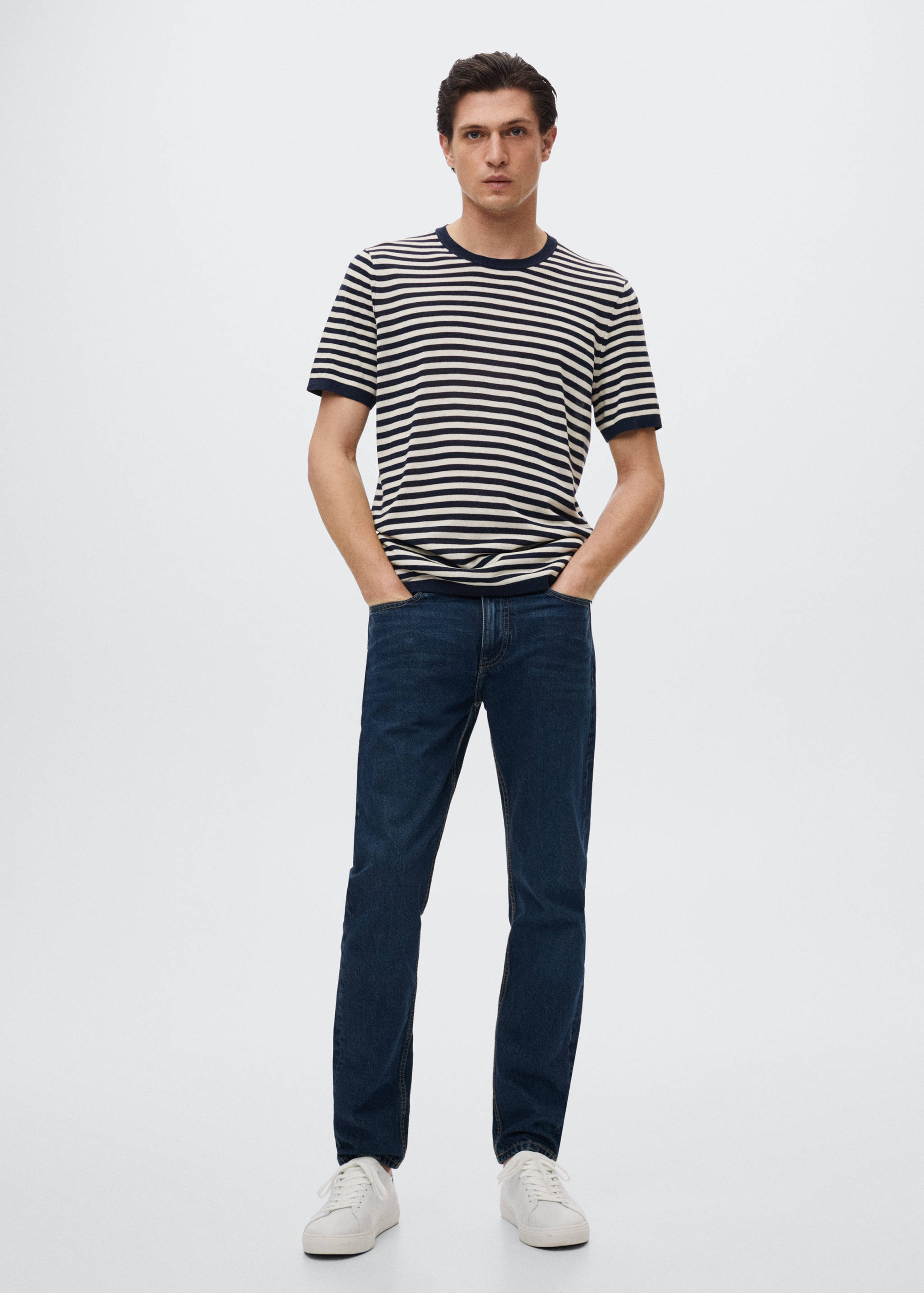 Gestreiftes Strick-T-Shirt aus Leinen - Allgemeine Ansicht