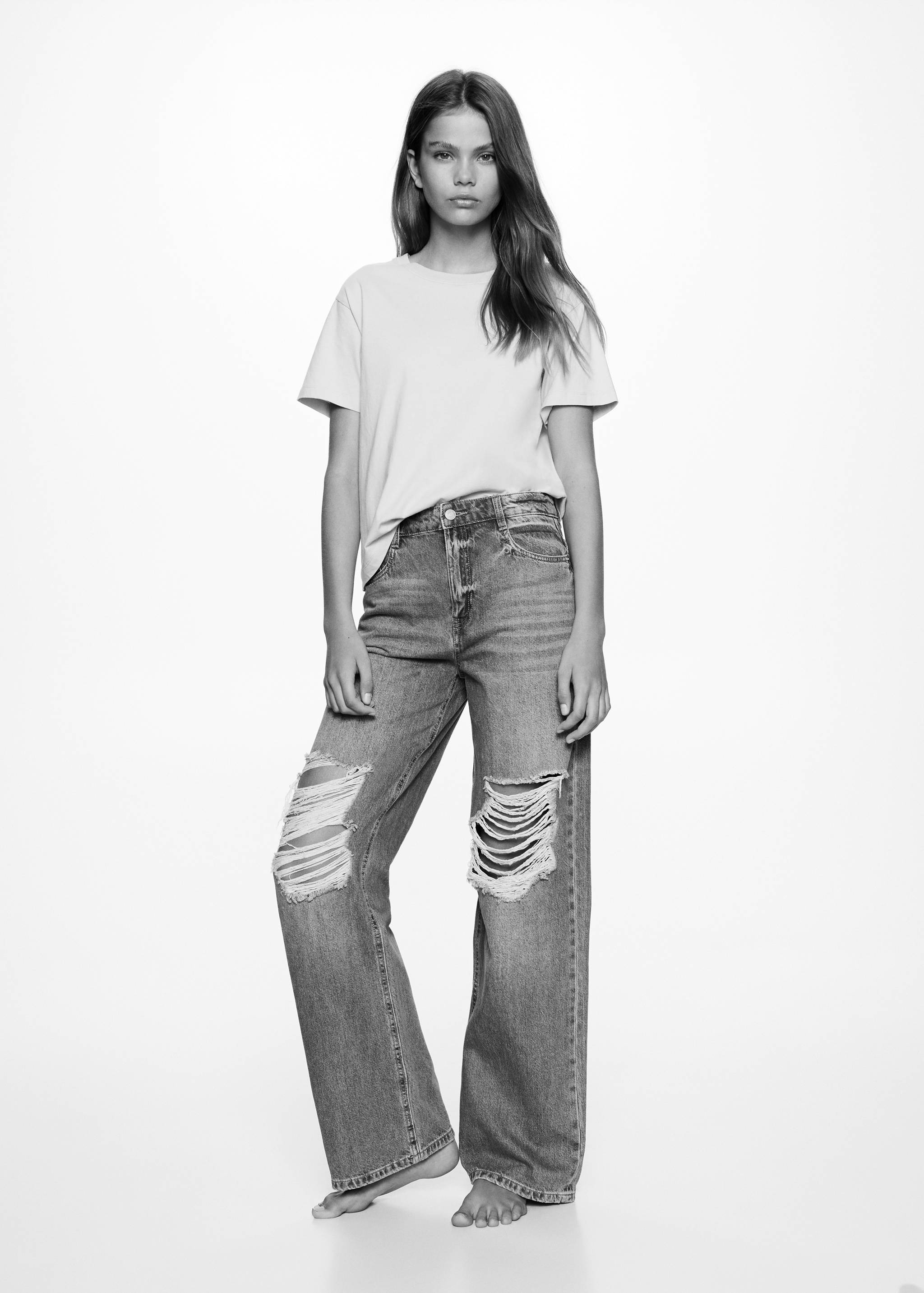 Decorative ripped wideleg jeans - General plane