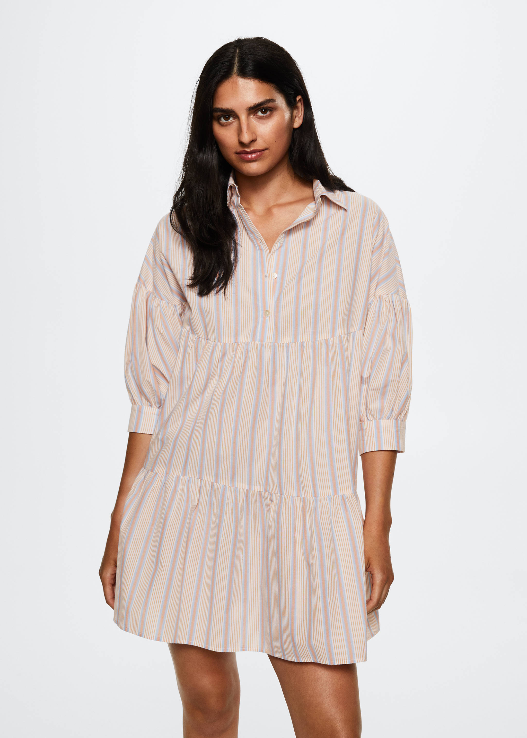 Gestreiftes Baumwollkleid - Mittlere Ansicht