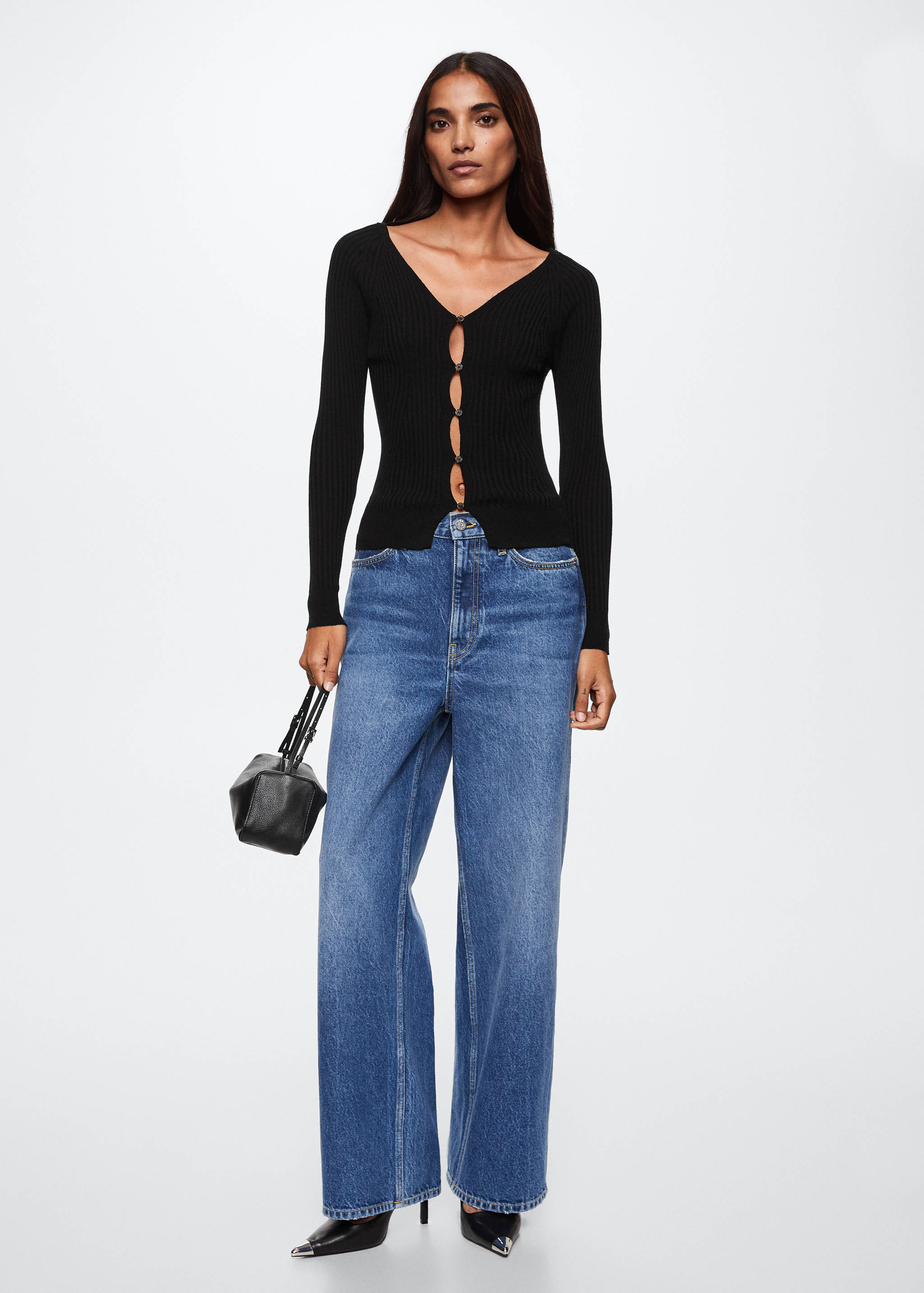 Geknöpfter Cardigan mit Rippstruktur - Allgemeine Ansicht