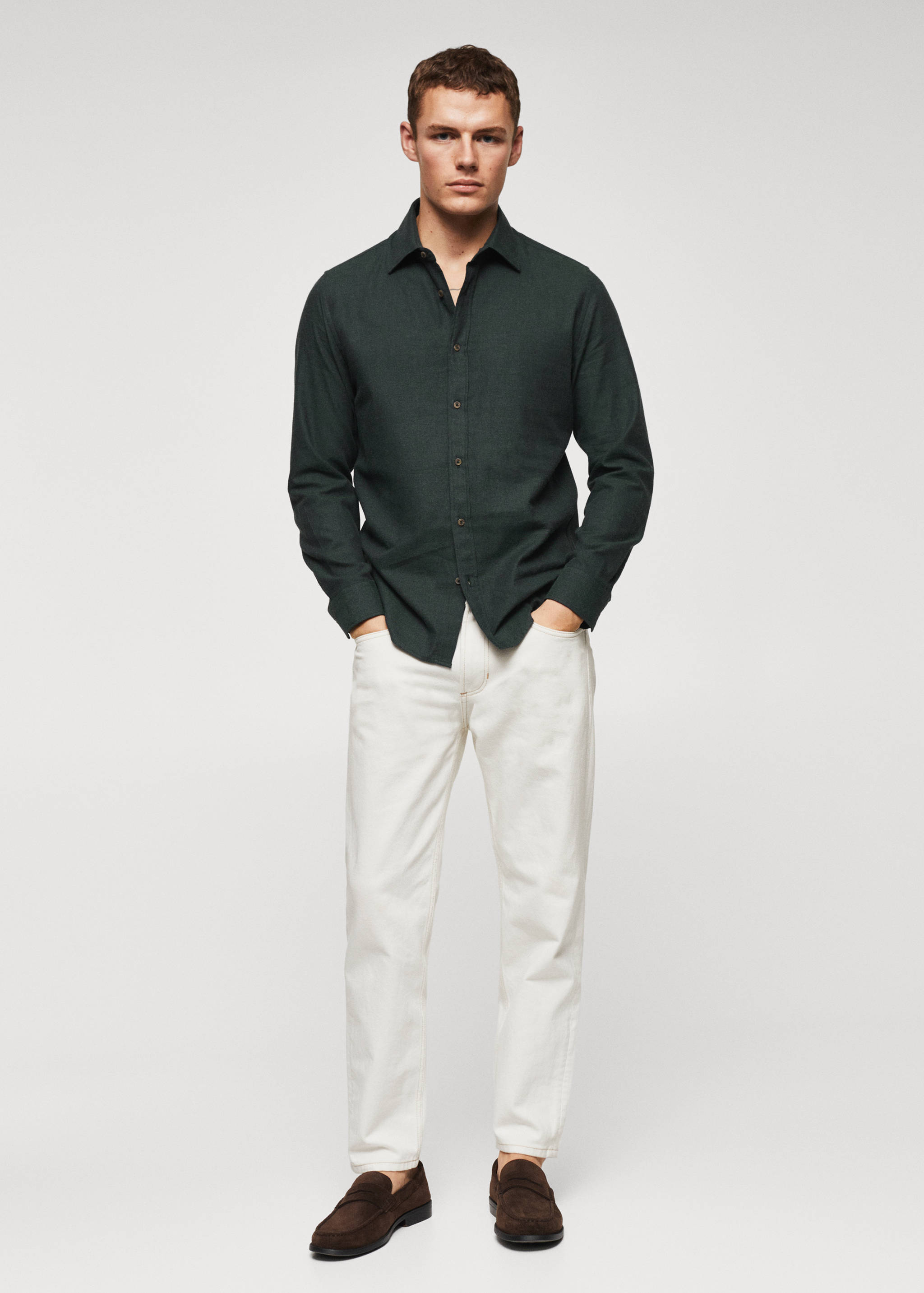 Texturiertes Slim Fit-Hemd aus Baumwolle - Allgemeine Ansicht