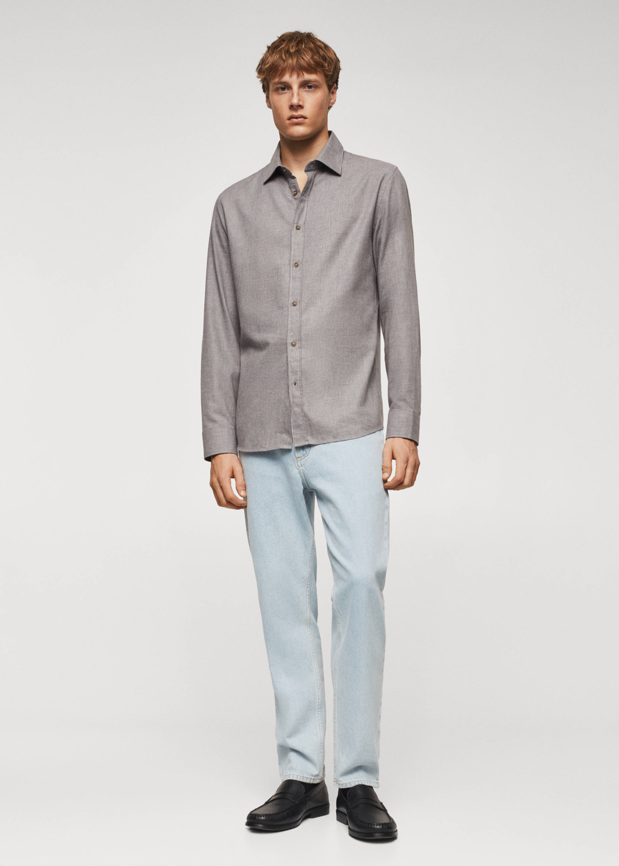 Texturiertes Slim Fit-Hemd aus Baumwolle - Allgemeine Ansicht