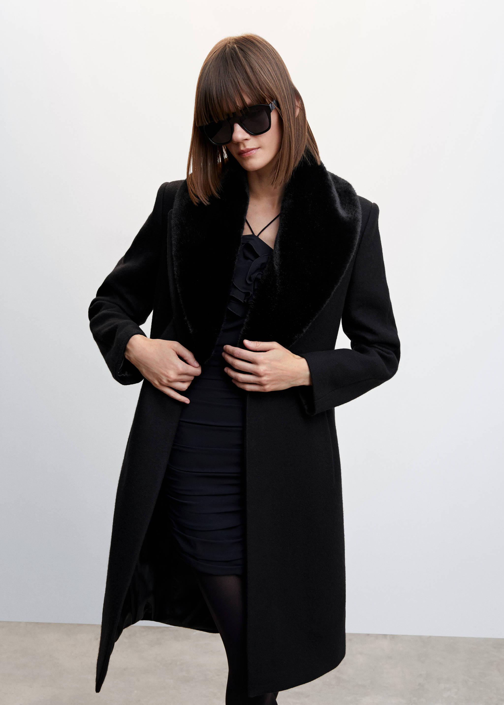 Detachable fur-effect wool coat - Medium plane
