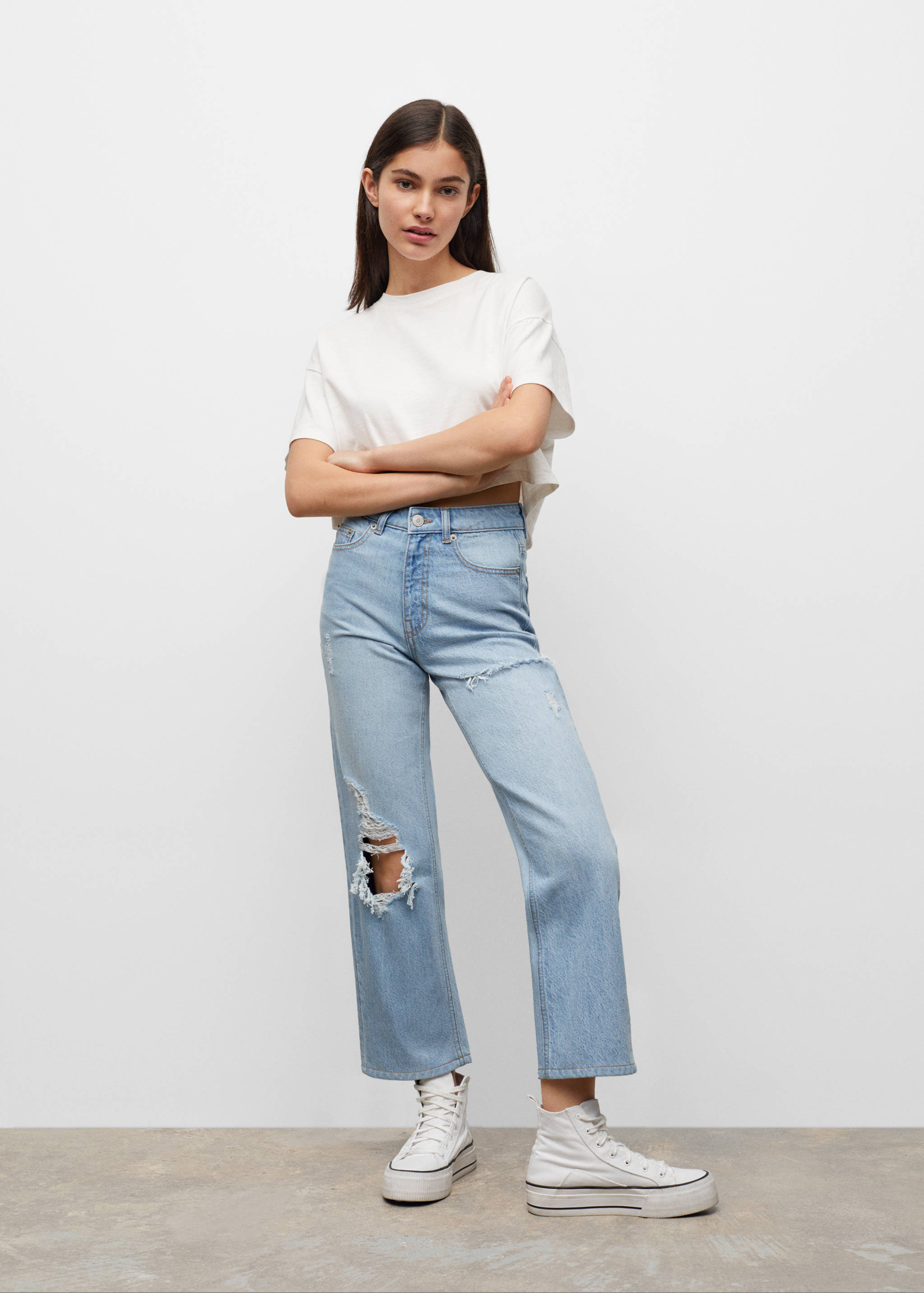 Straight-fit decorative rips jeans - General plane