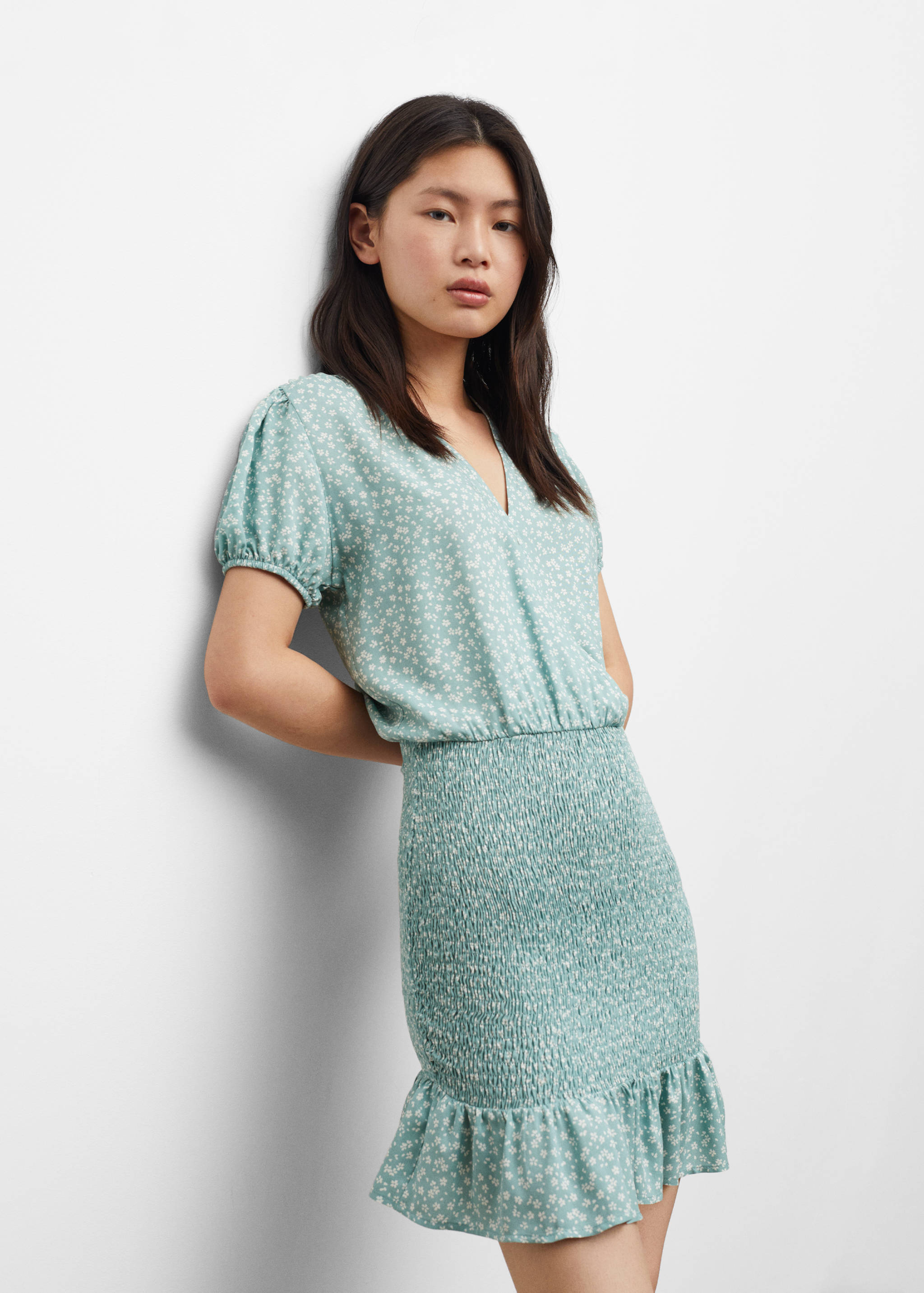 Ruched detail flower dress - Medium plane