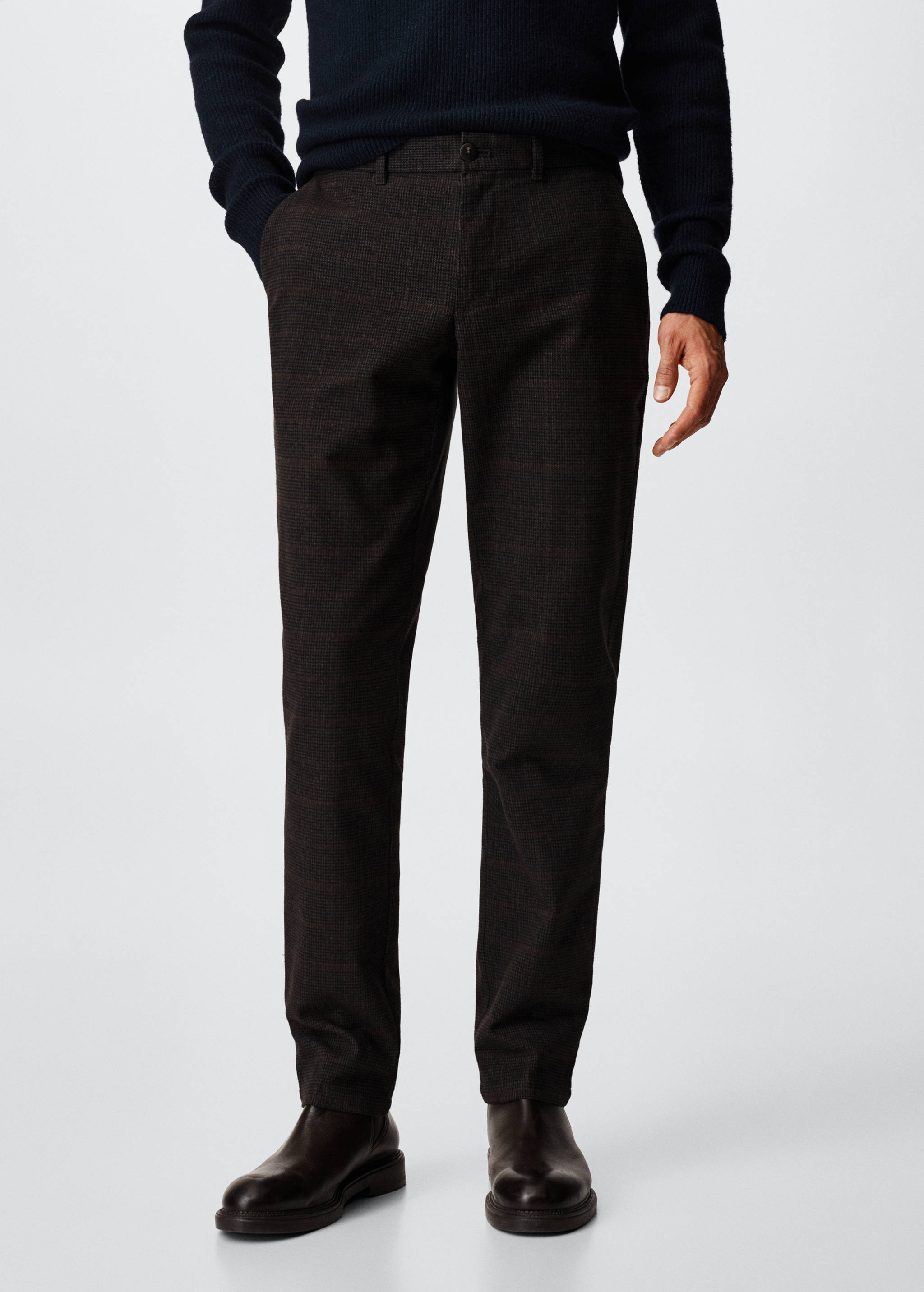 Slim fit checked cotton trousers - Medium plane