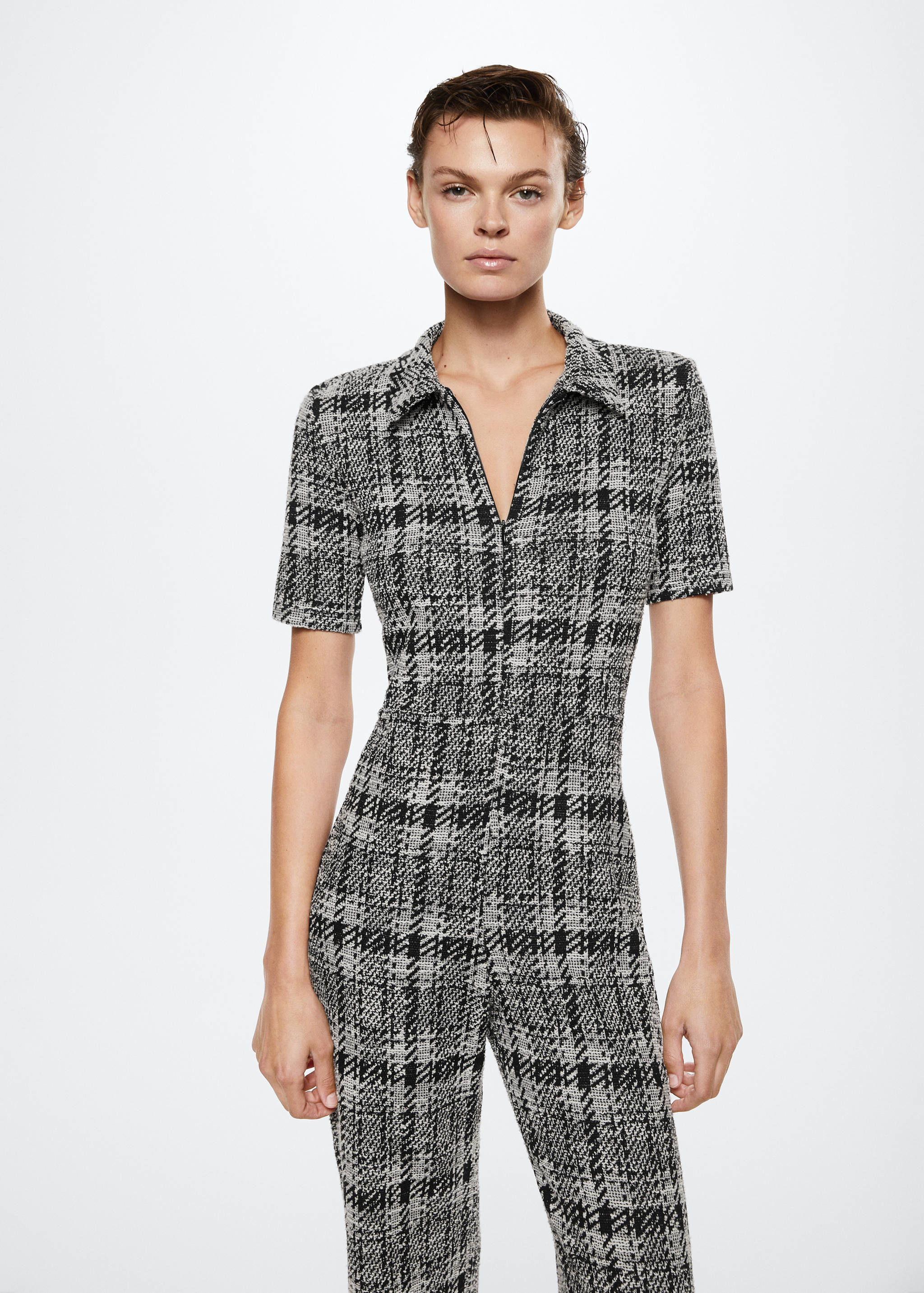 Short-sleeved tweed jumpsuit - Medium plane