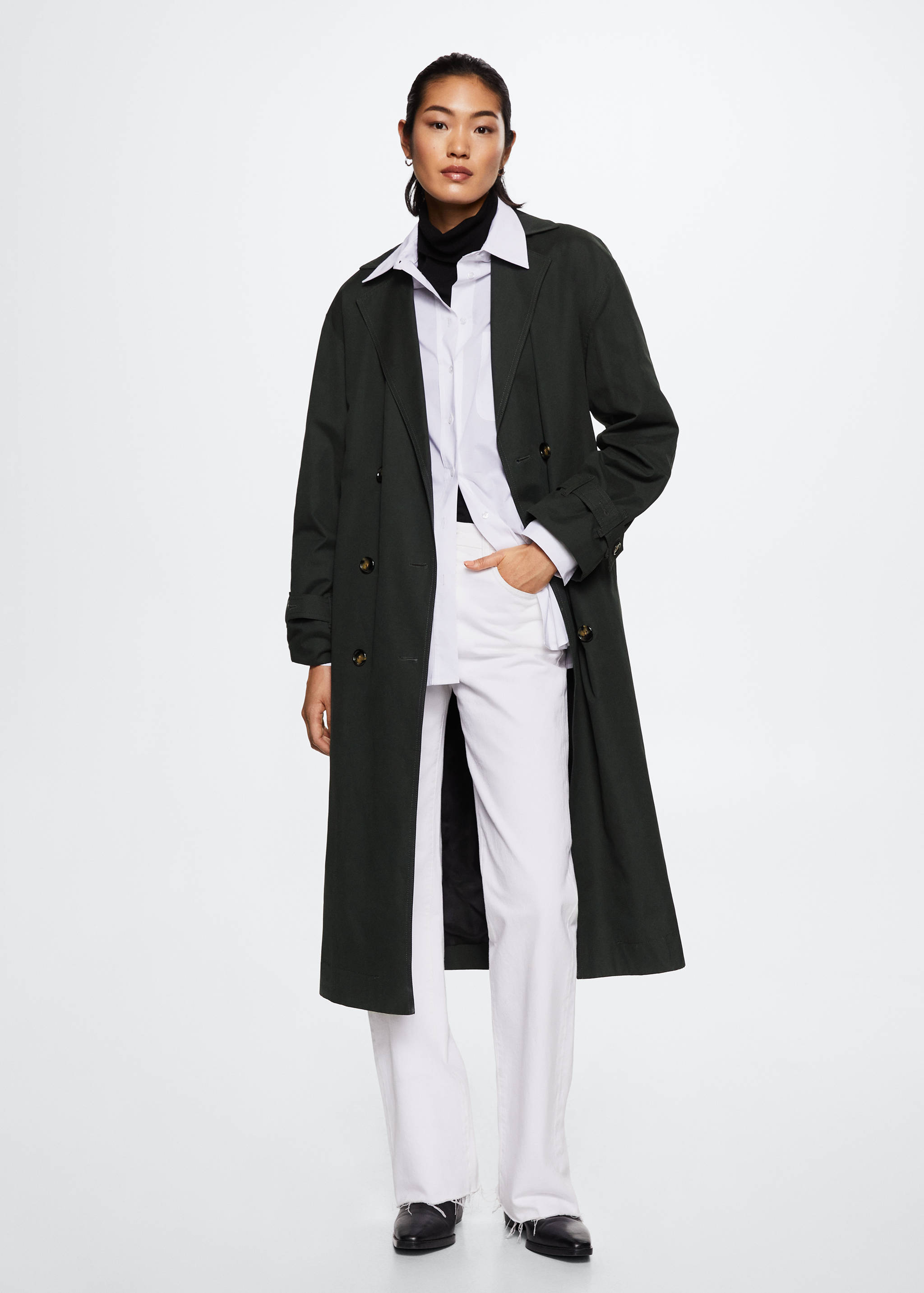 Oversized katoenen trenchcoat - Overzichtstekening