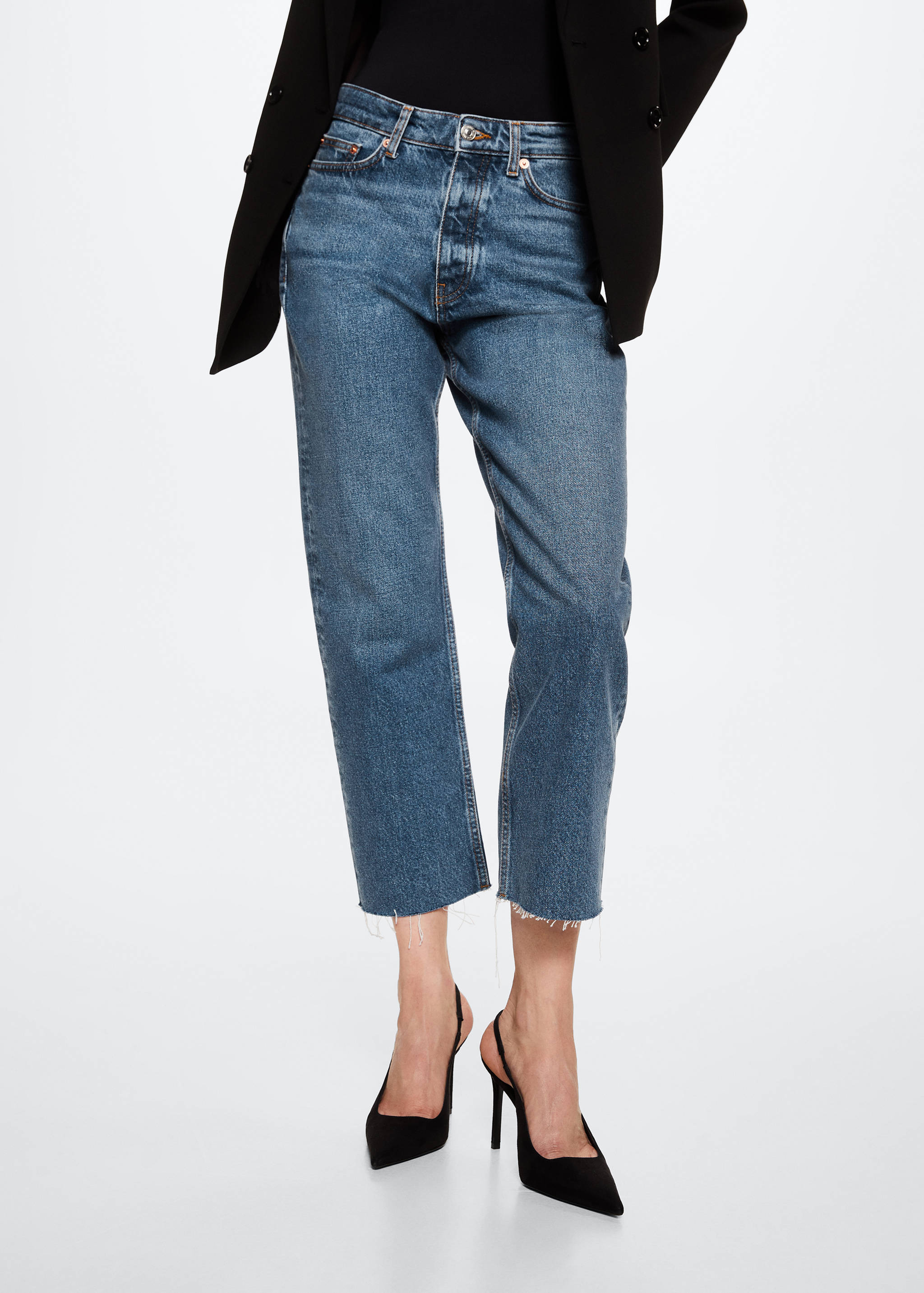 Jeans rectos tiro alto crop - Plano medio