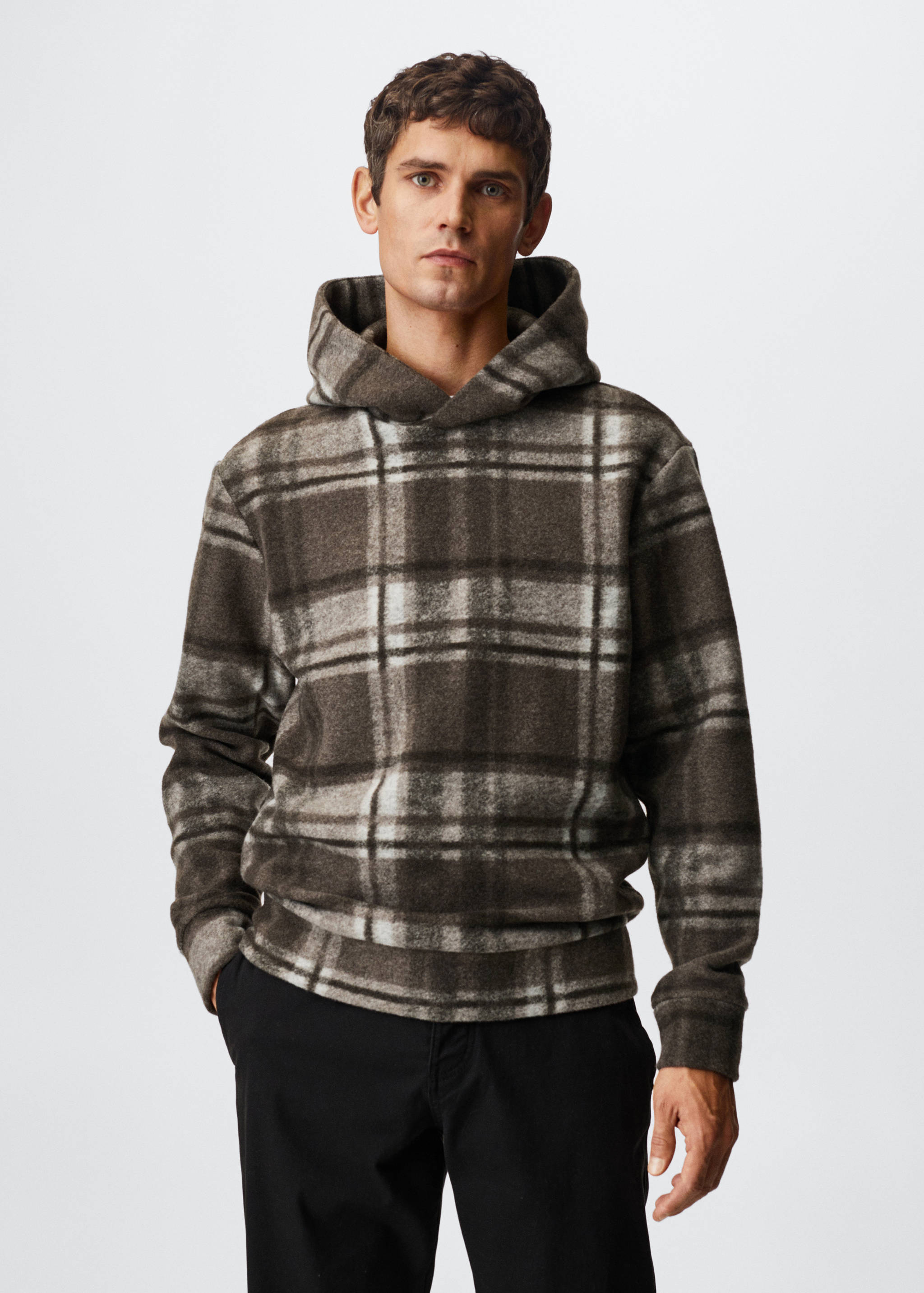 Texturiertes Sweatshirt mit Karomuster - Mittlere Ansicht