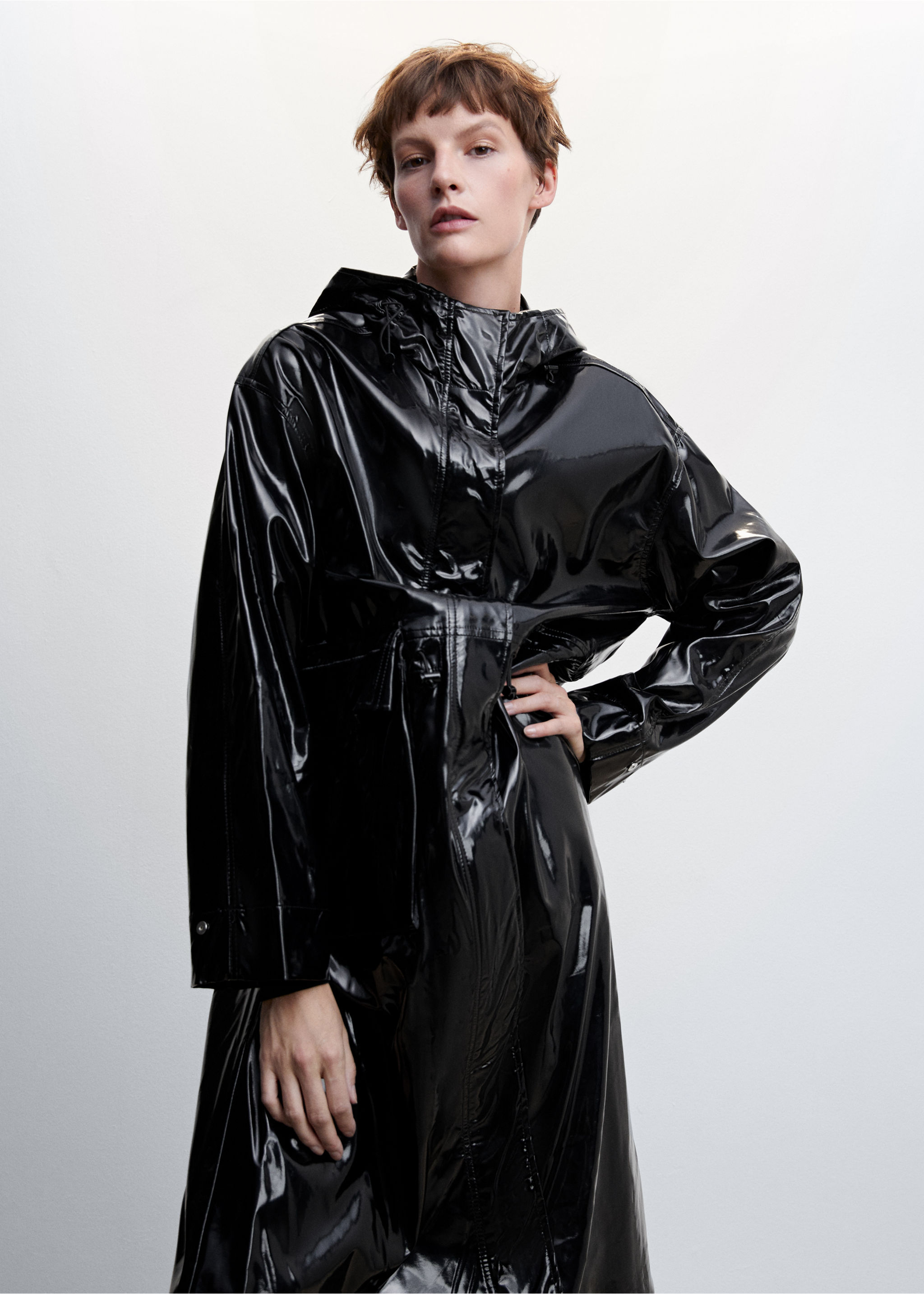 Patent leather hooded parka - Medium plane